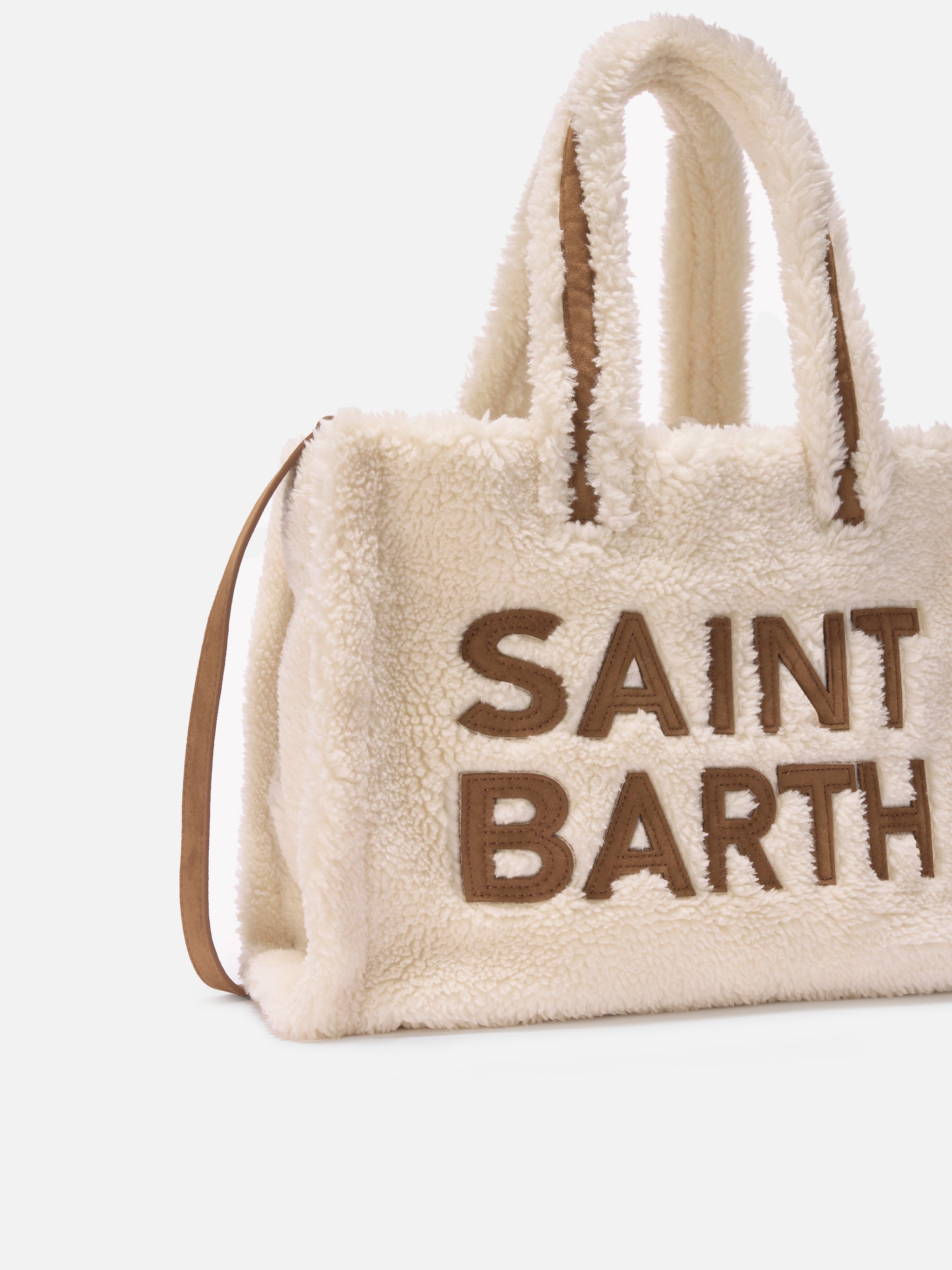 Colette Teddy Handbag In White Sherpa With Maxi Logo __single__ Bag