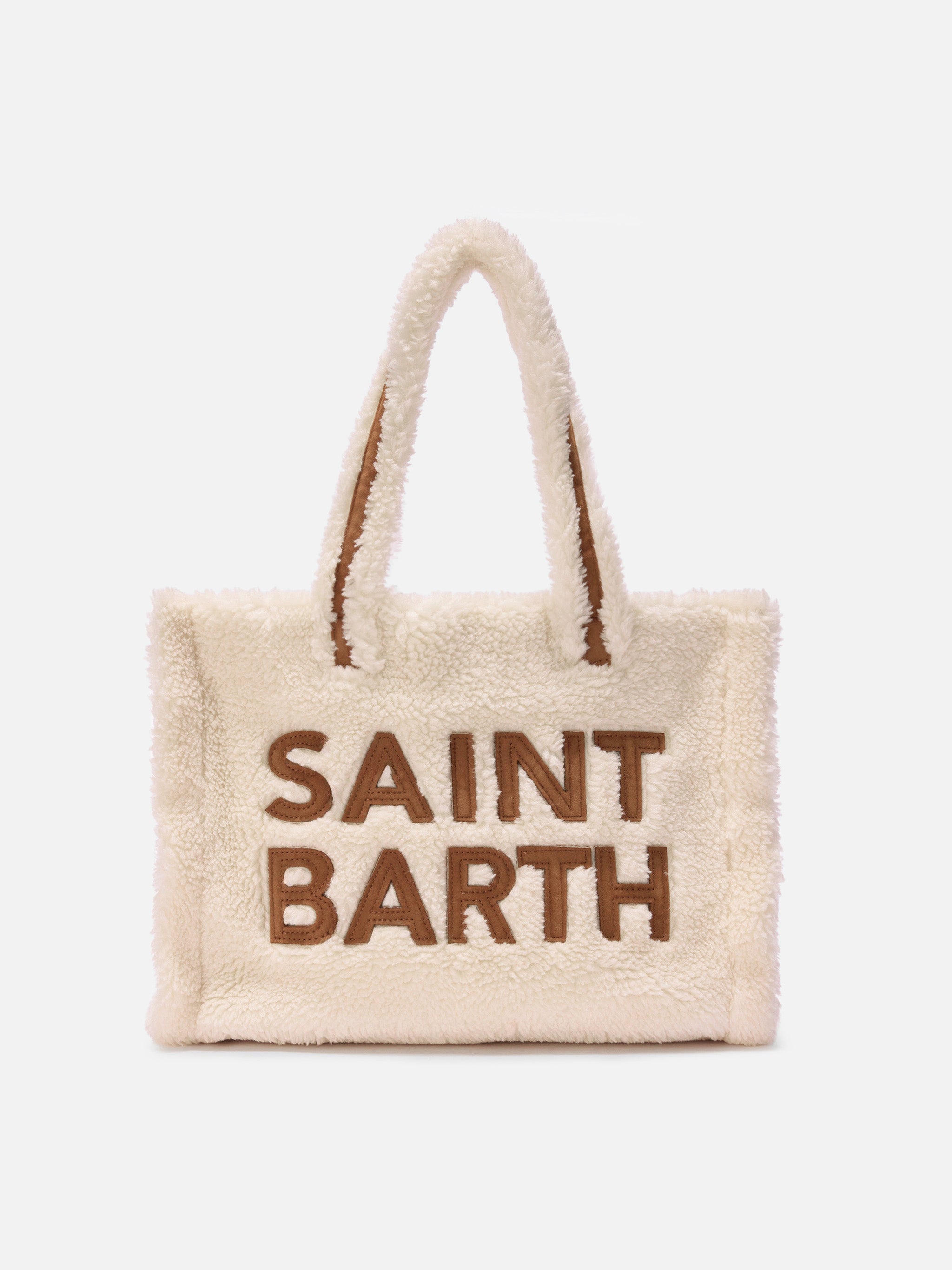 Colette Teddy Handbag In White Sherpa With Maxi Logo __single__ Bag
