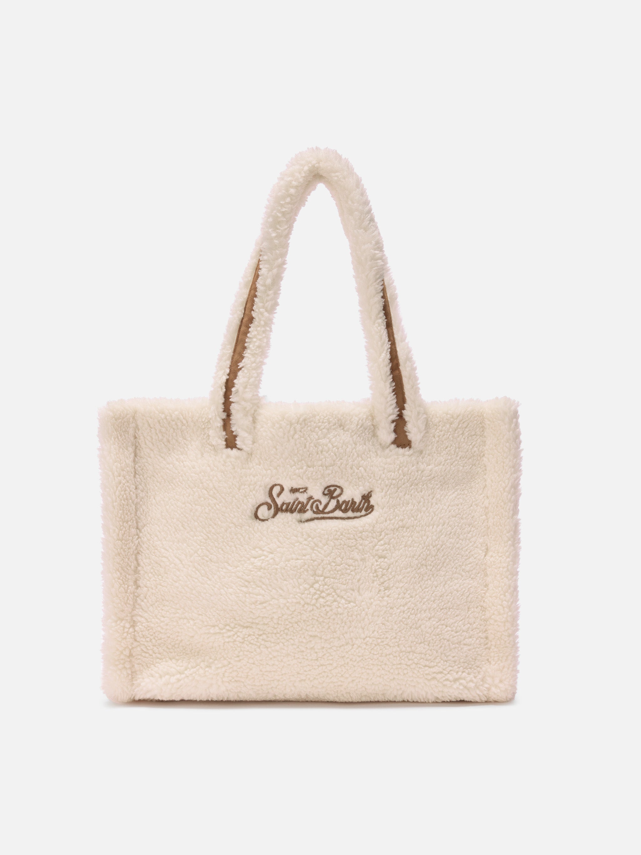 Colette Teddy Handbag In White Sherpa With Maxi Logo __single__ Bag