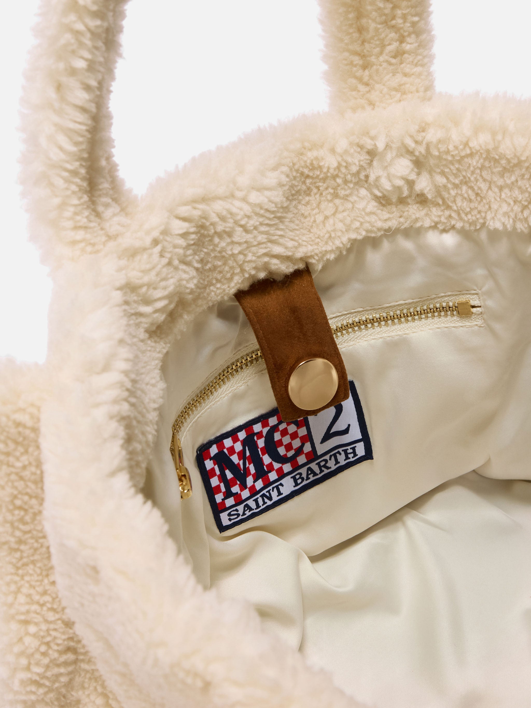 Colette Teddy Handbag In White Sherpa With Maxi Logo __single__ Bag