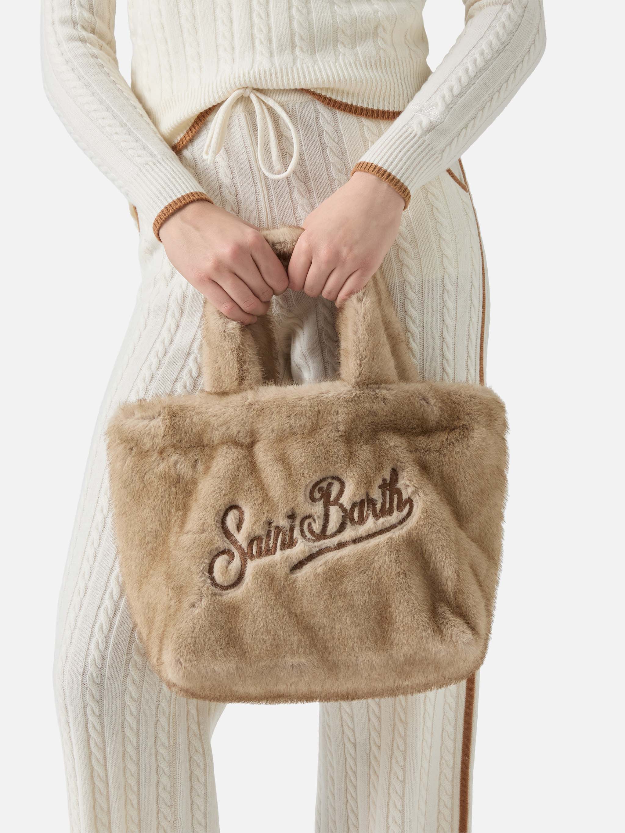 Colette Soft Handbag Beige Faux Fur Brown Bag