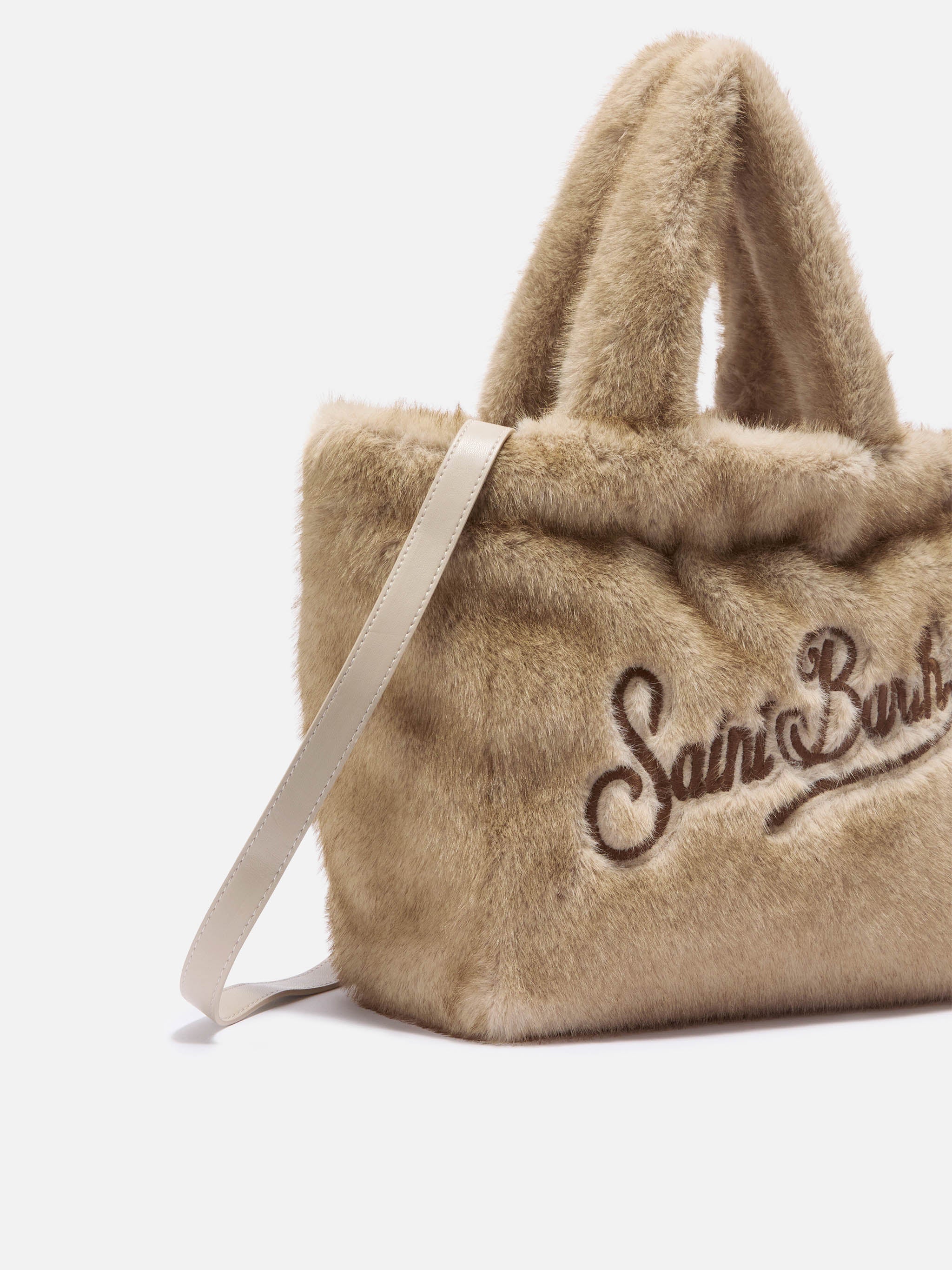 Colette Soft Handbag Beige Faux Fur Brown Bag