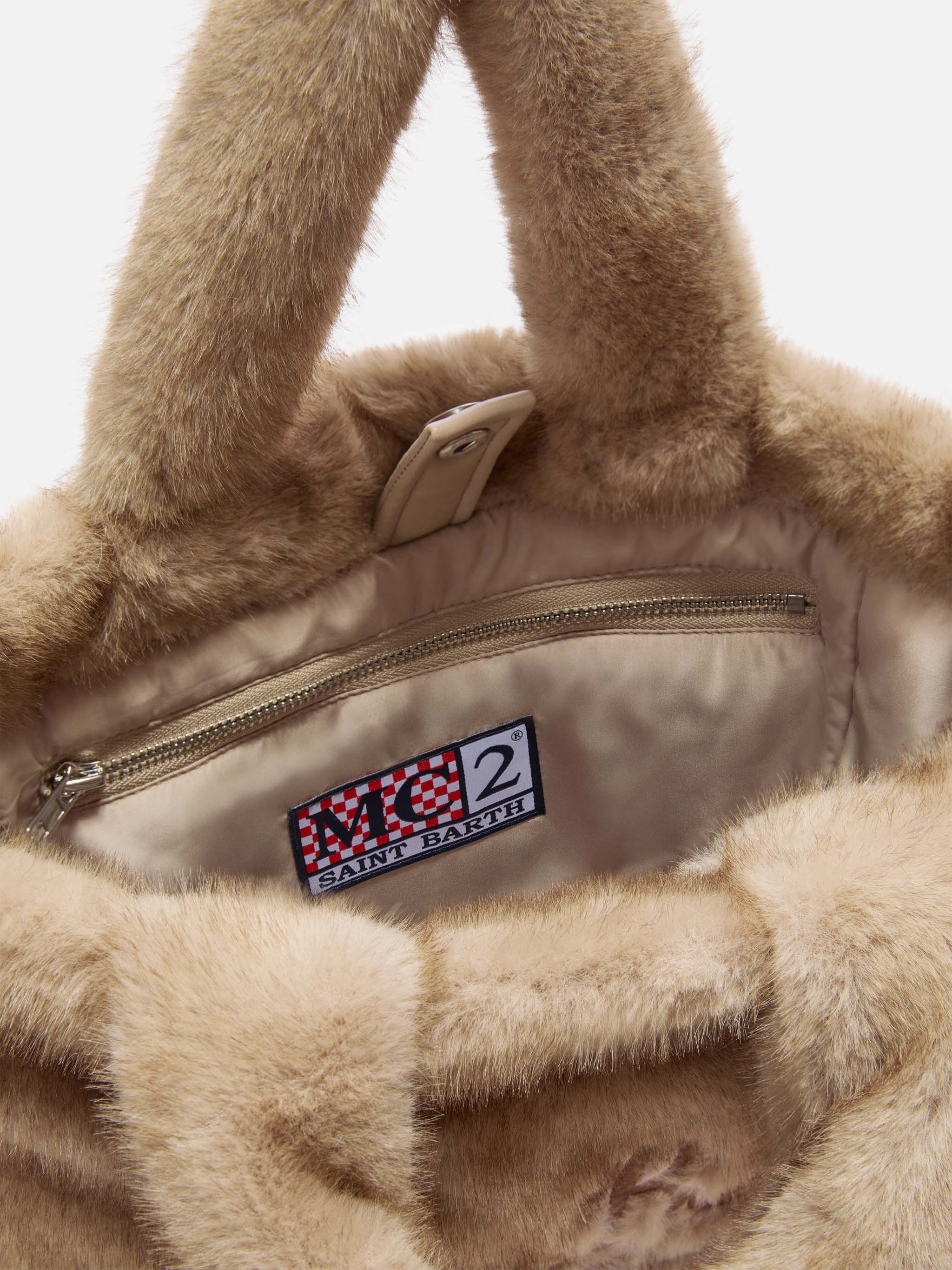 Colette Soft Handbag Beige Faux Fur Brown Bag