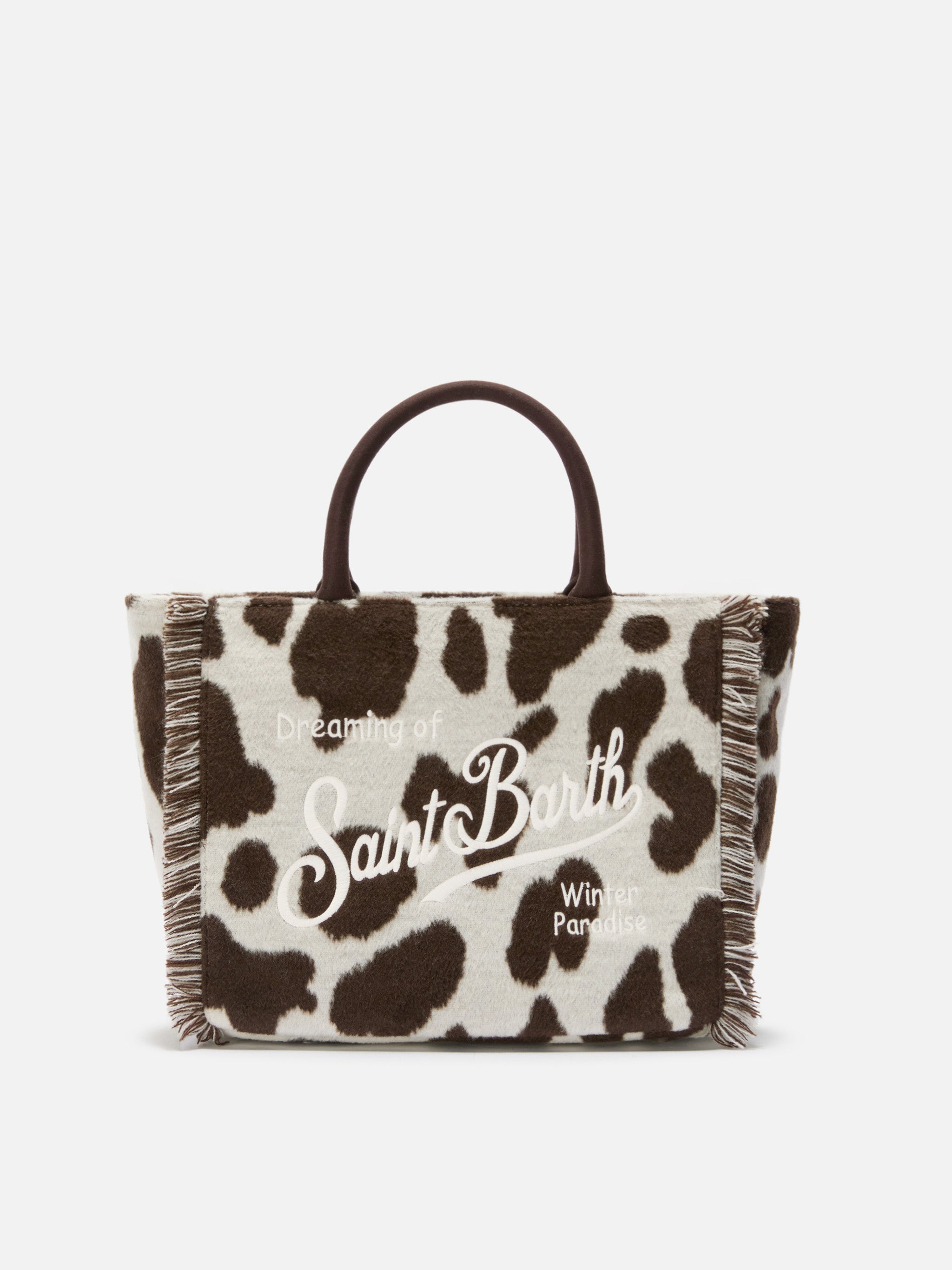 Colette Felt Handbag Cow-Print Wool Blend White Bag