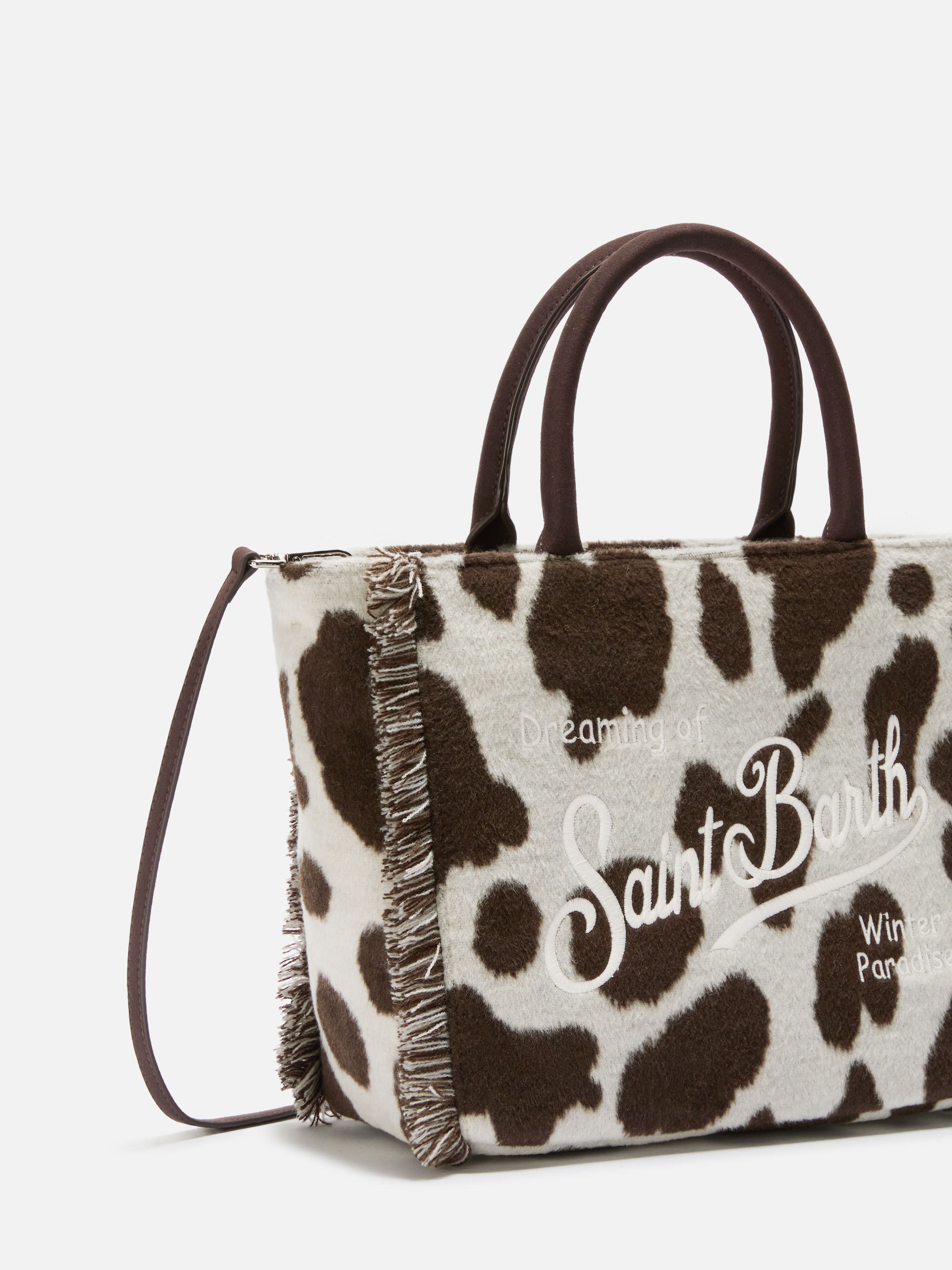 Colette Felt Handbag Cow-Print Wool Blend White Bag