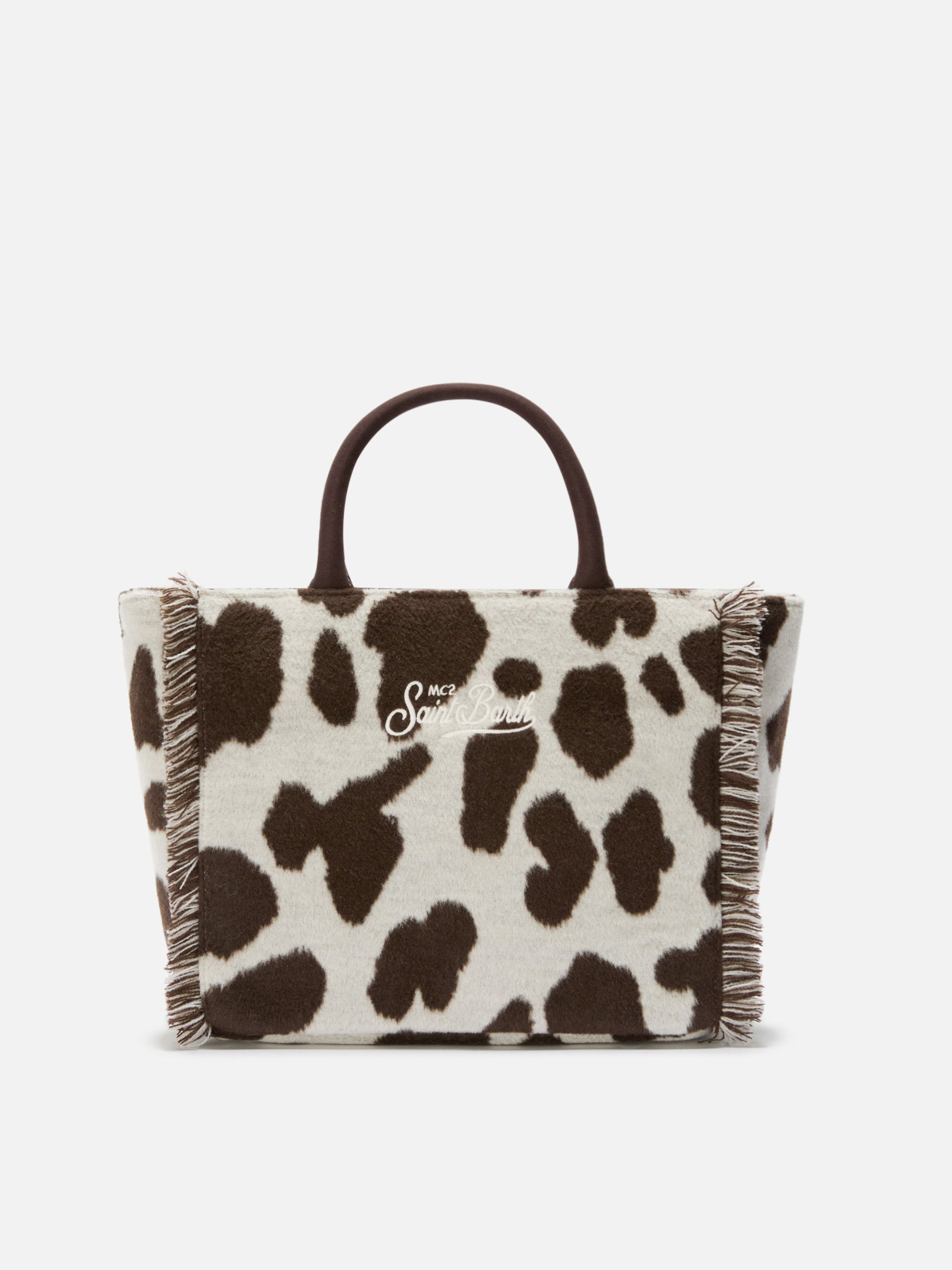 Colette Felt Handbag Cow-Print Wool Blend White Bag