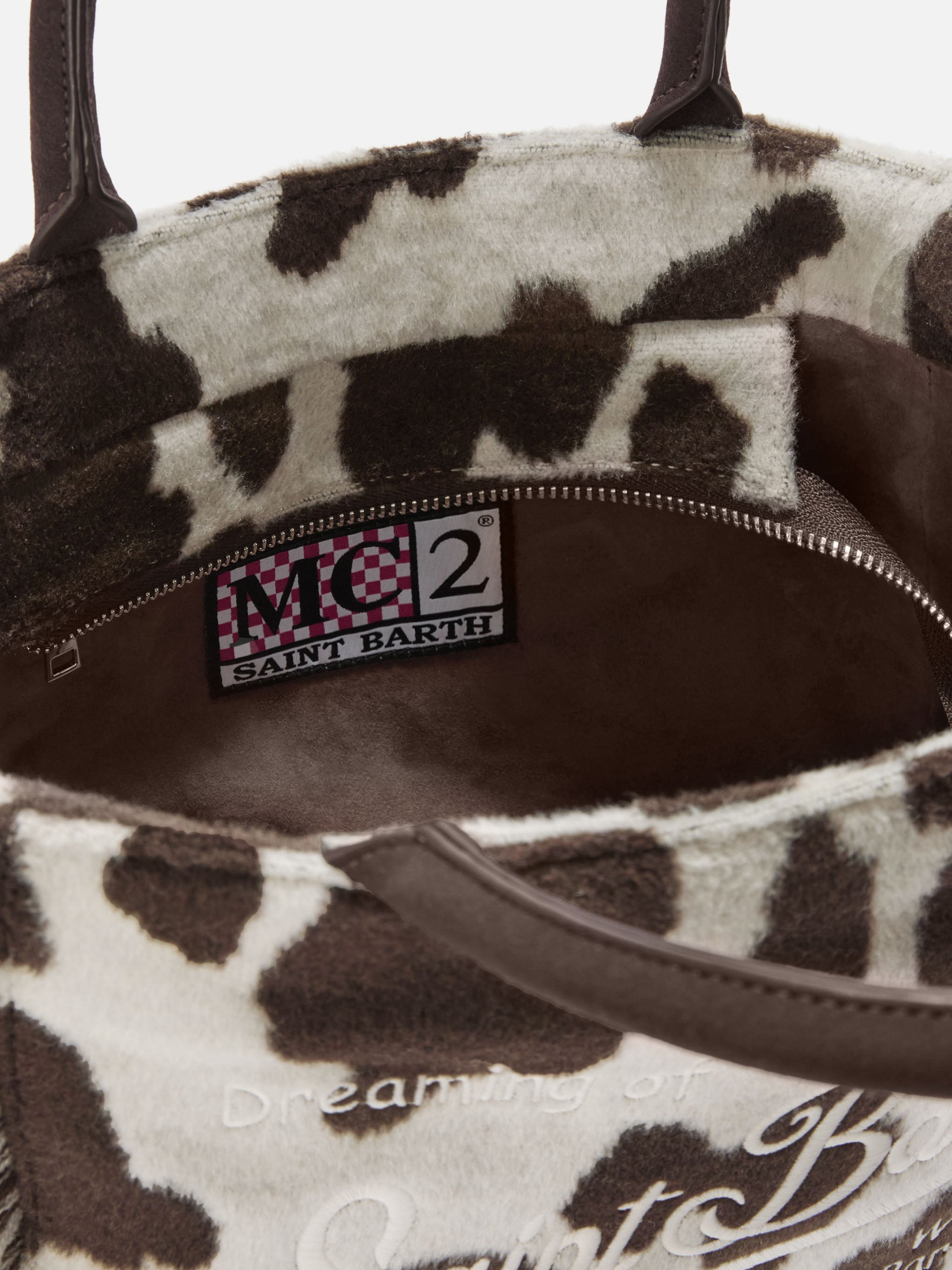 Colette Felt Handbag Cow-Print Wool Blend White Bag