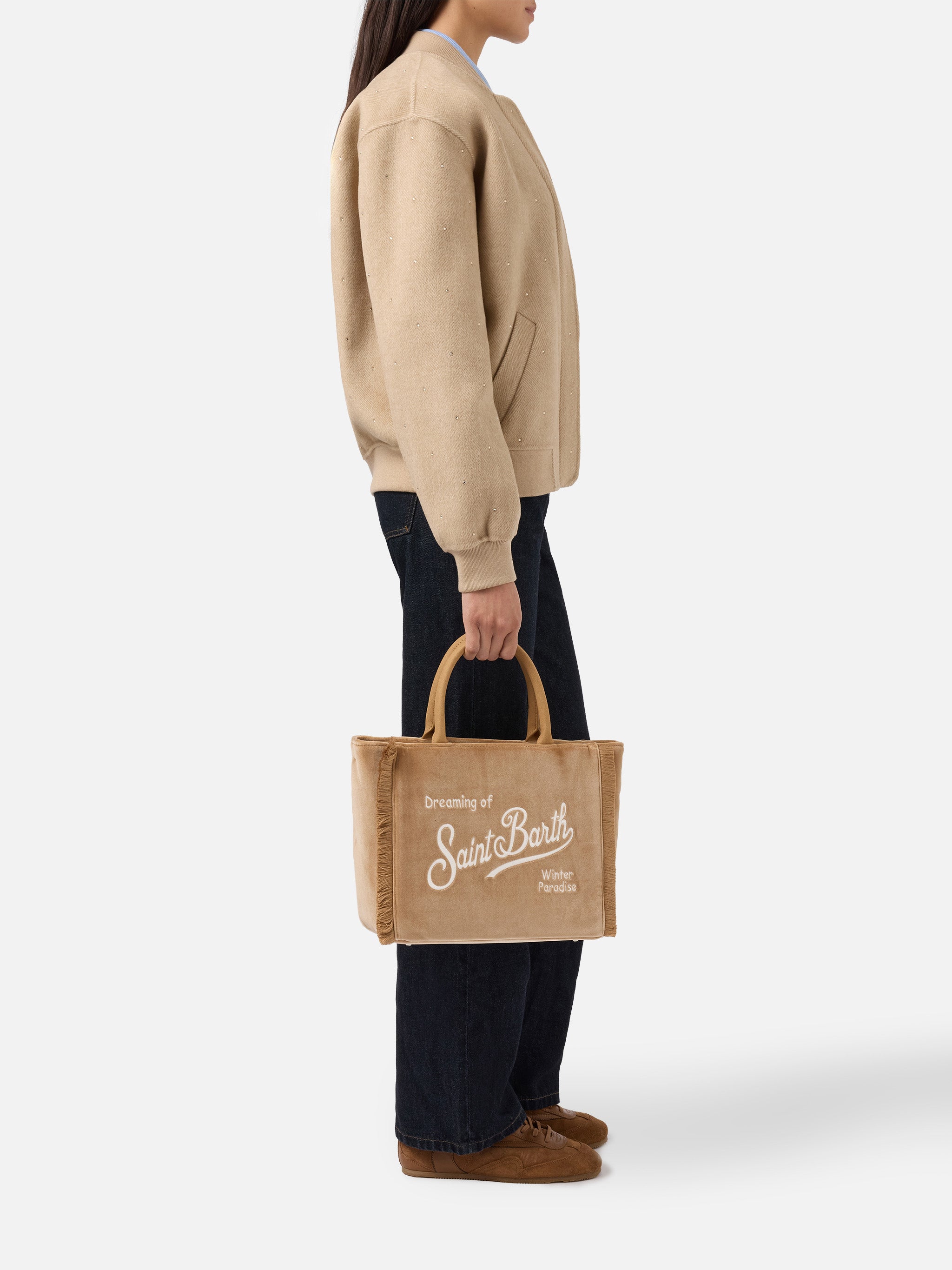 Colette Velvet Handbag In Beige __single__ Bag