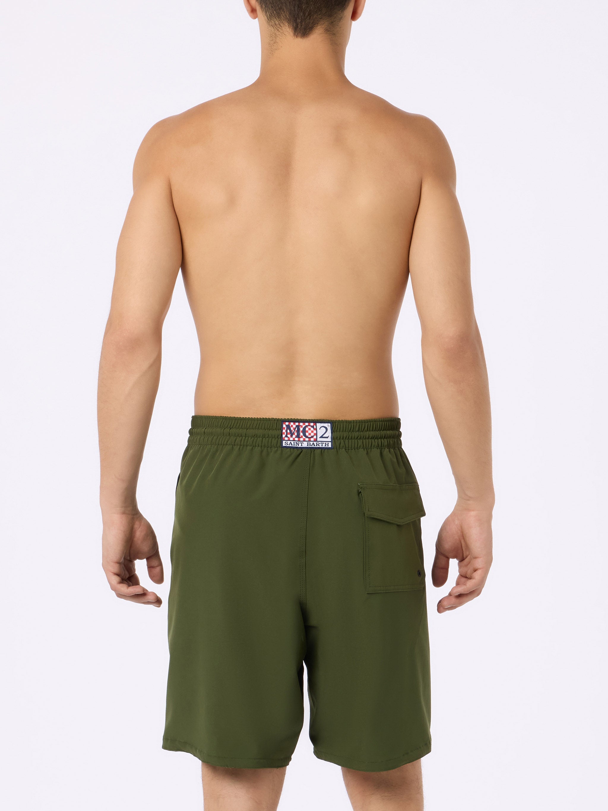 Military Green Long Stretch Comfort Surf Swim Shorts Swimshort