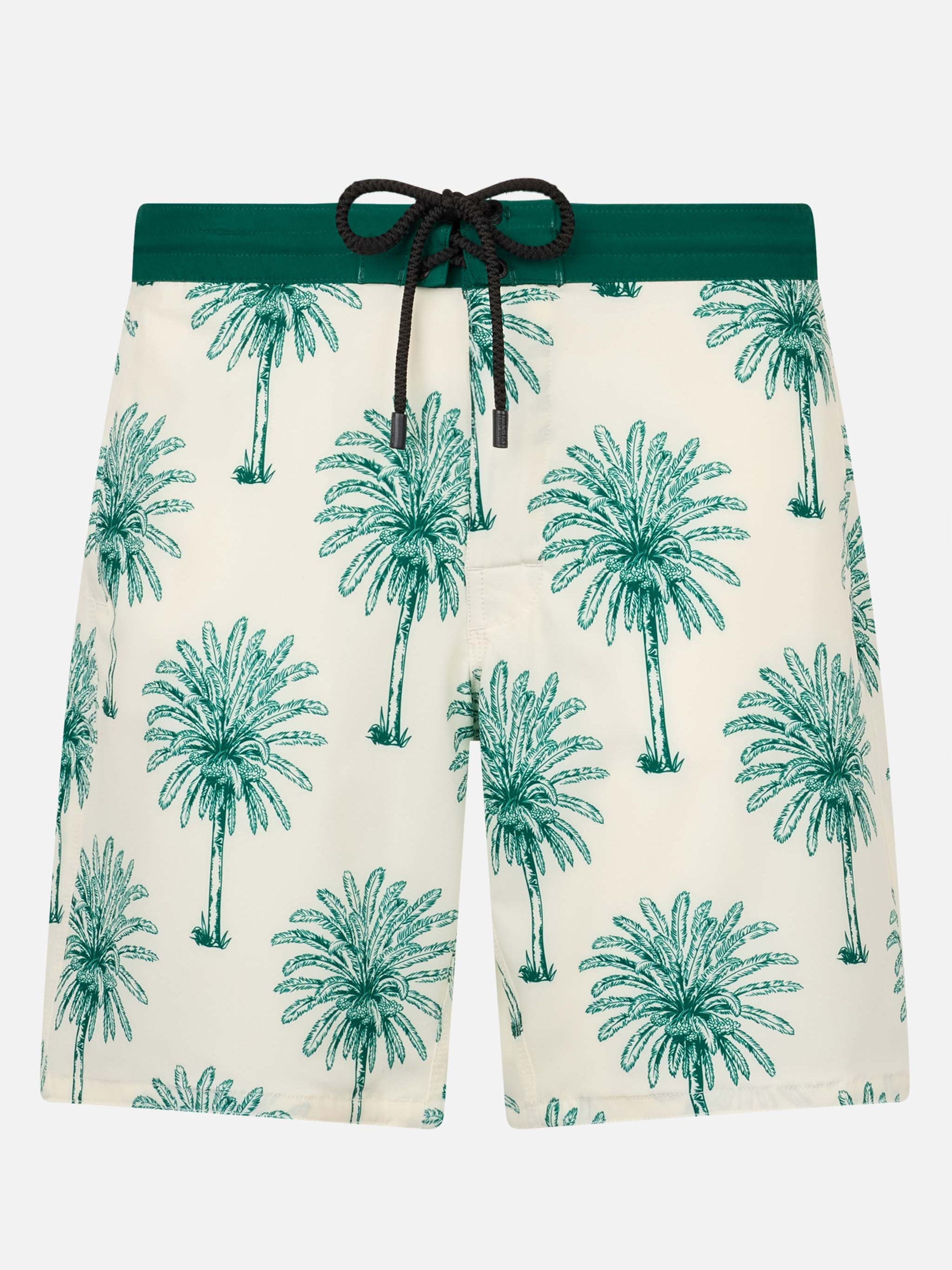 Long Stretch Comfort Surf Swim Shorts With Palm Print White Swimshort