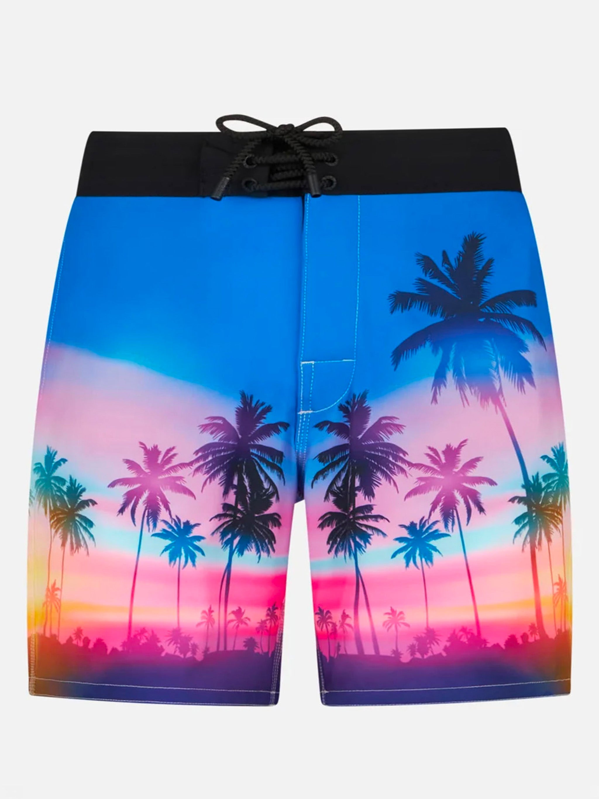 Man Comfort And Stretch Surf Shorts With Palm Print Sky Swimshort