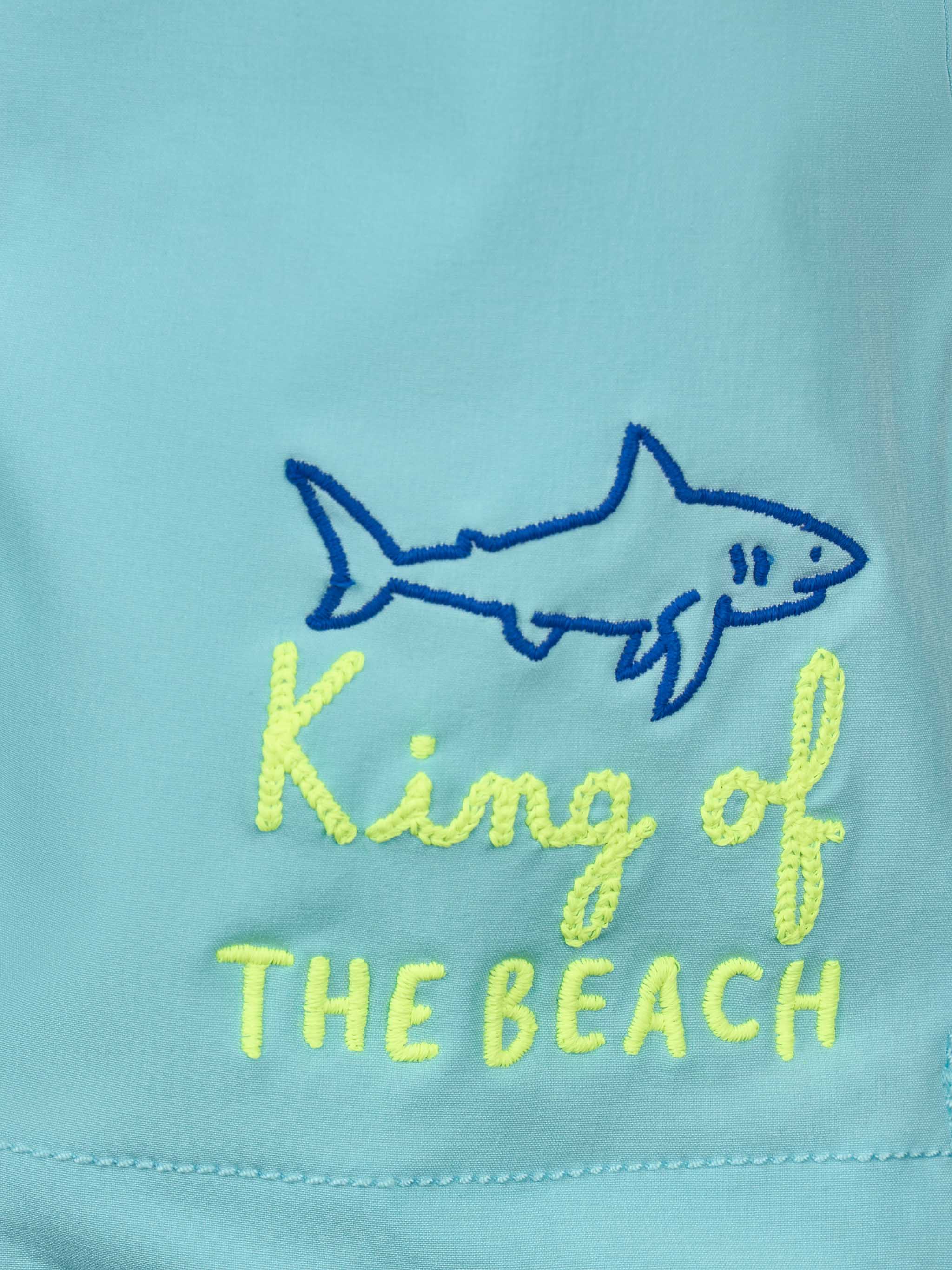 Boy Comfort Swim Shorts With King Of The Beach Embroidery Green Swimshort