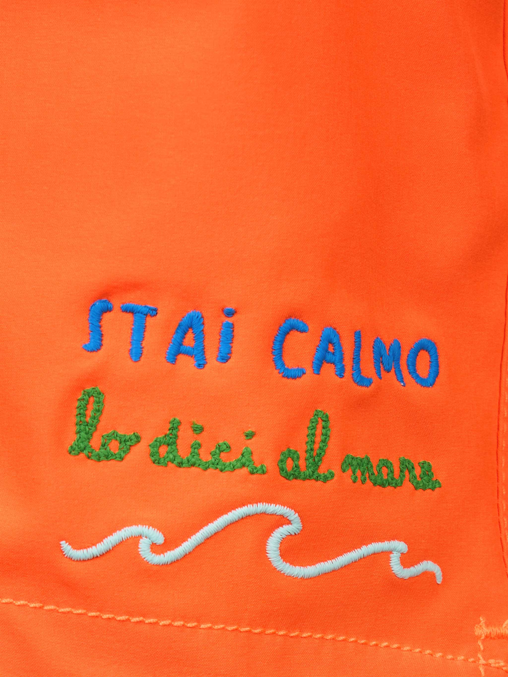 Boy Comfort Swim Shorts With Stai Calmo Lo Dici Al Mare Embroidery __single__ Swimshort