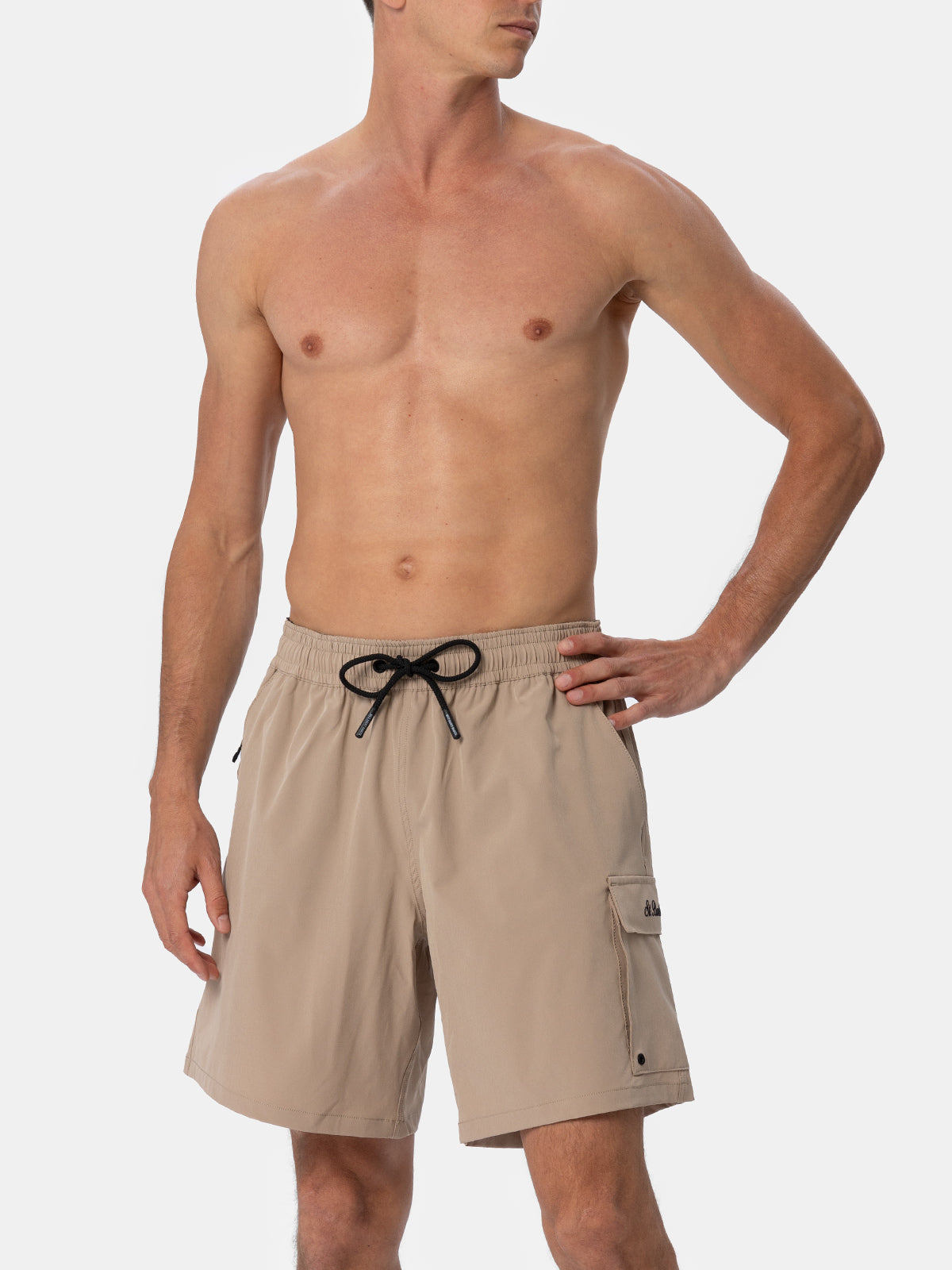 Beige Classic Stretch Comfort Travel Swim Shorts White Swimshort