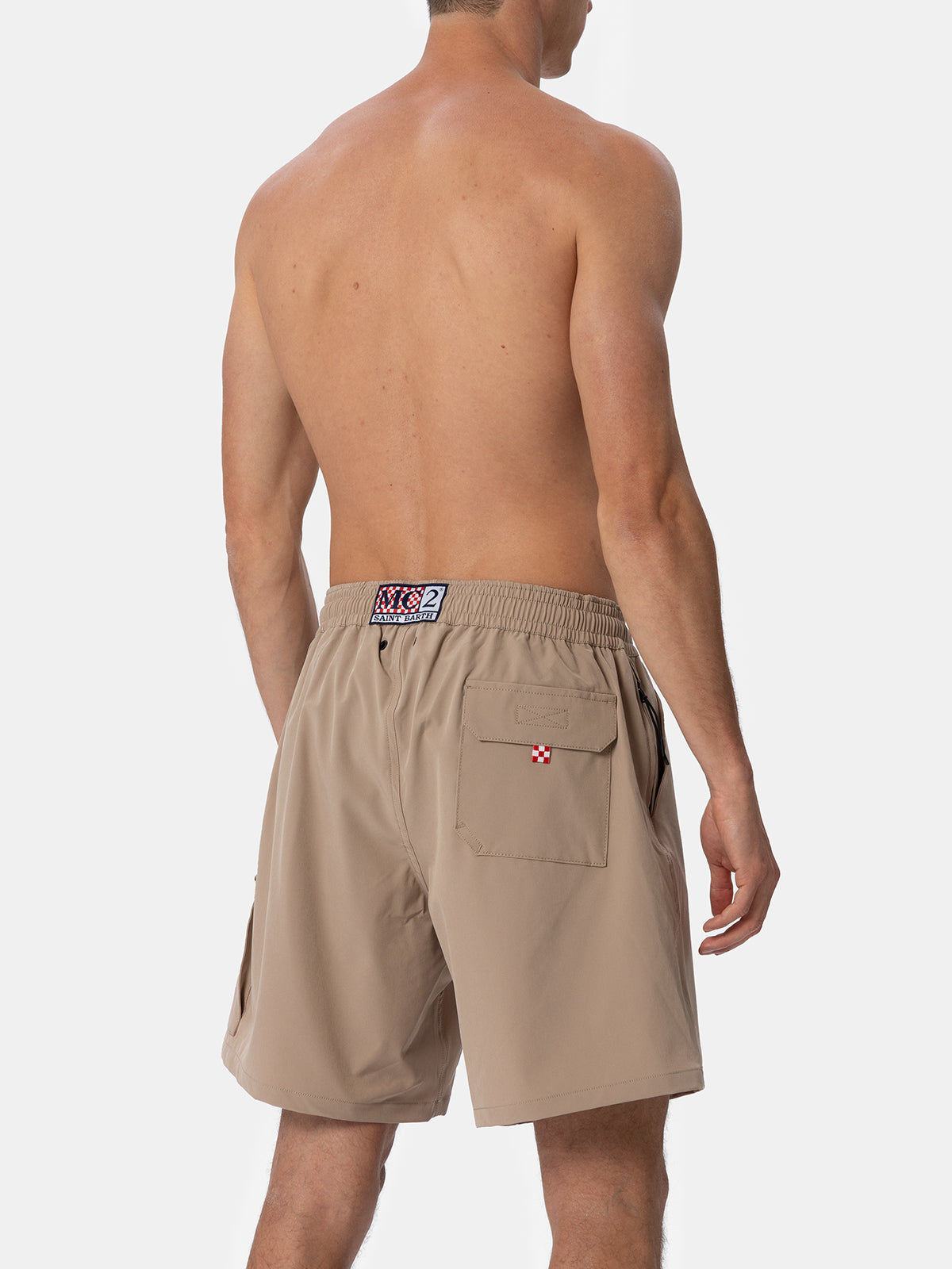 Beige Classic Stretch Comfort Travel Swim Shorts White Swimshort