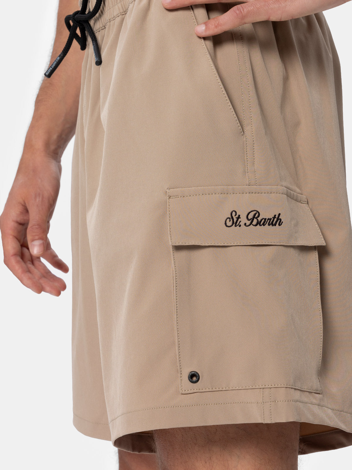 Beige Classic Stretch Comfort Travel Swim Shorts White Swimshort