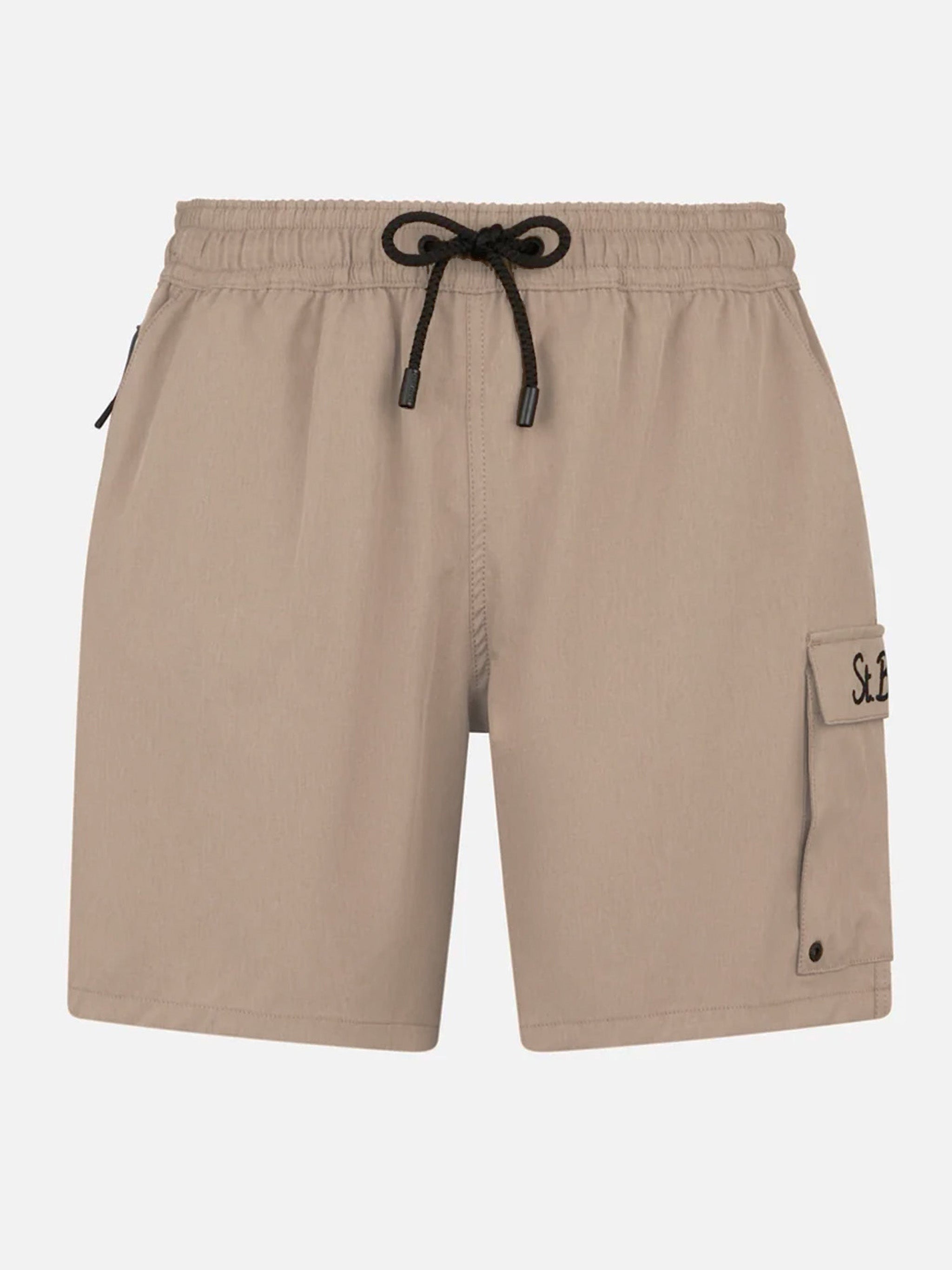 Beige Classic Stretch Comfort Travel Swim Shorts White Swimshort