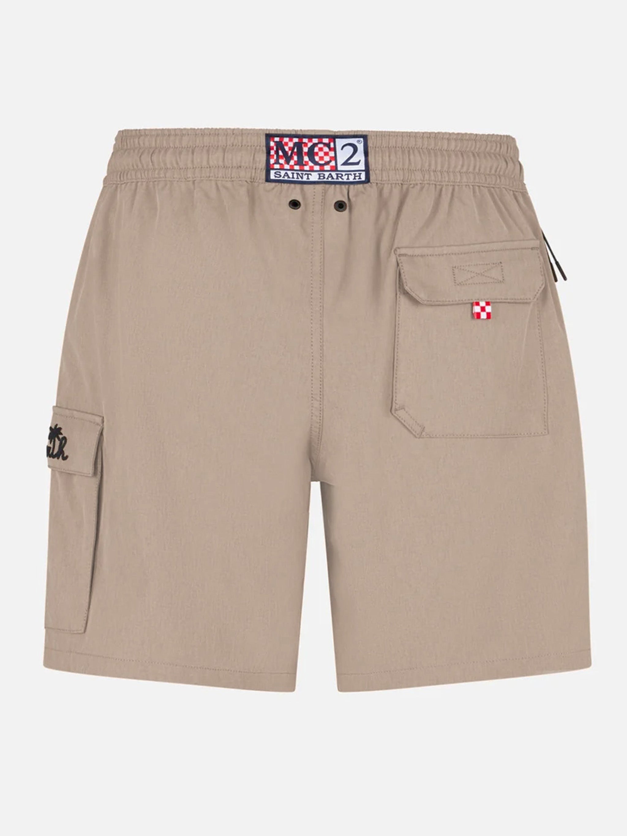 Beige Classic Stretch Comfort Travel Swim Shorts White Swimshort