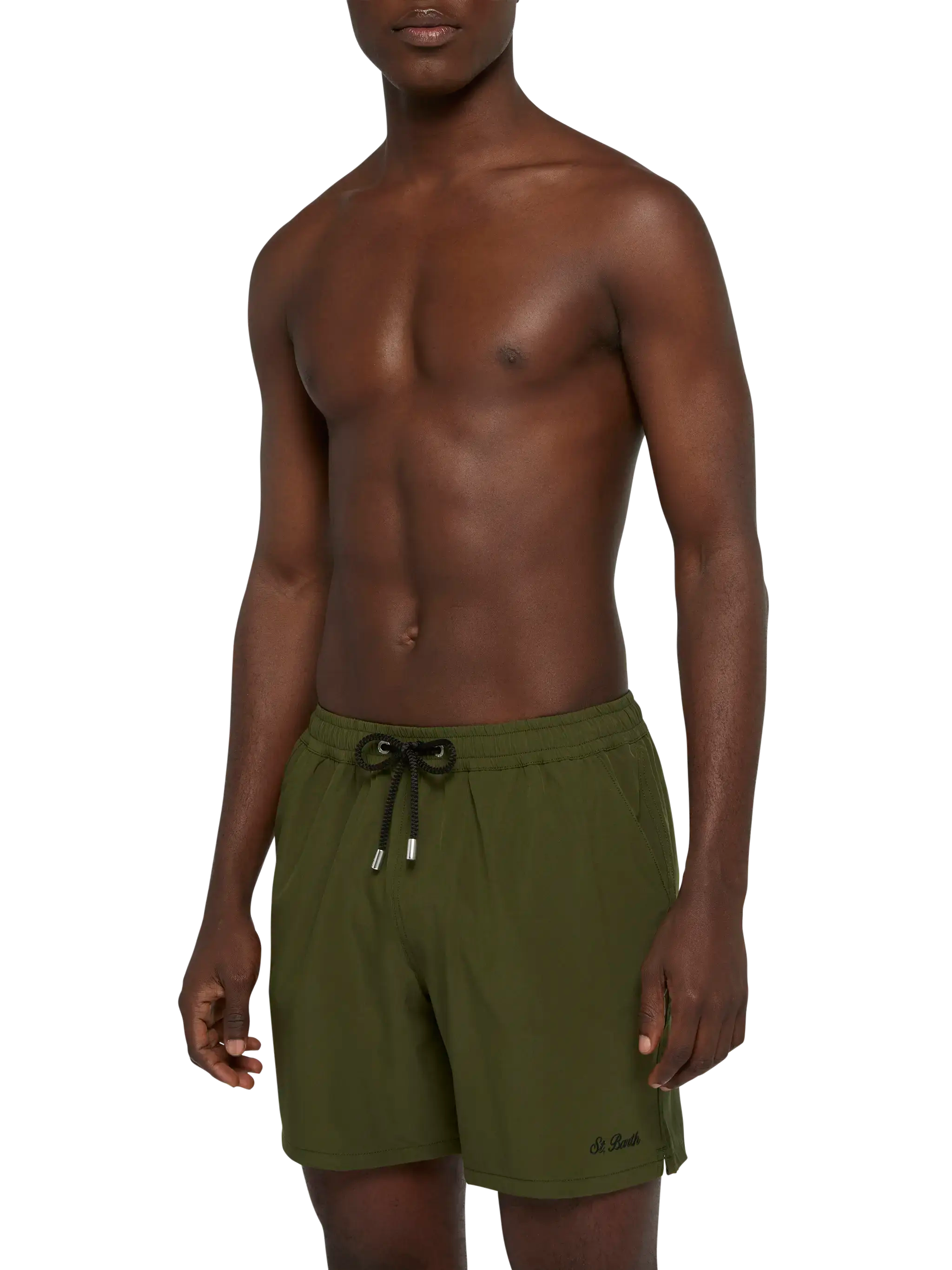 Military Green Comfort Swim Shorts With St. Barth Embroidery Swimshort