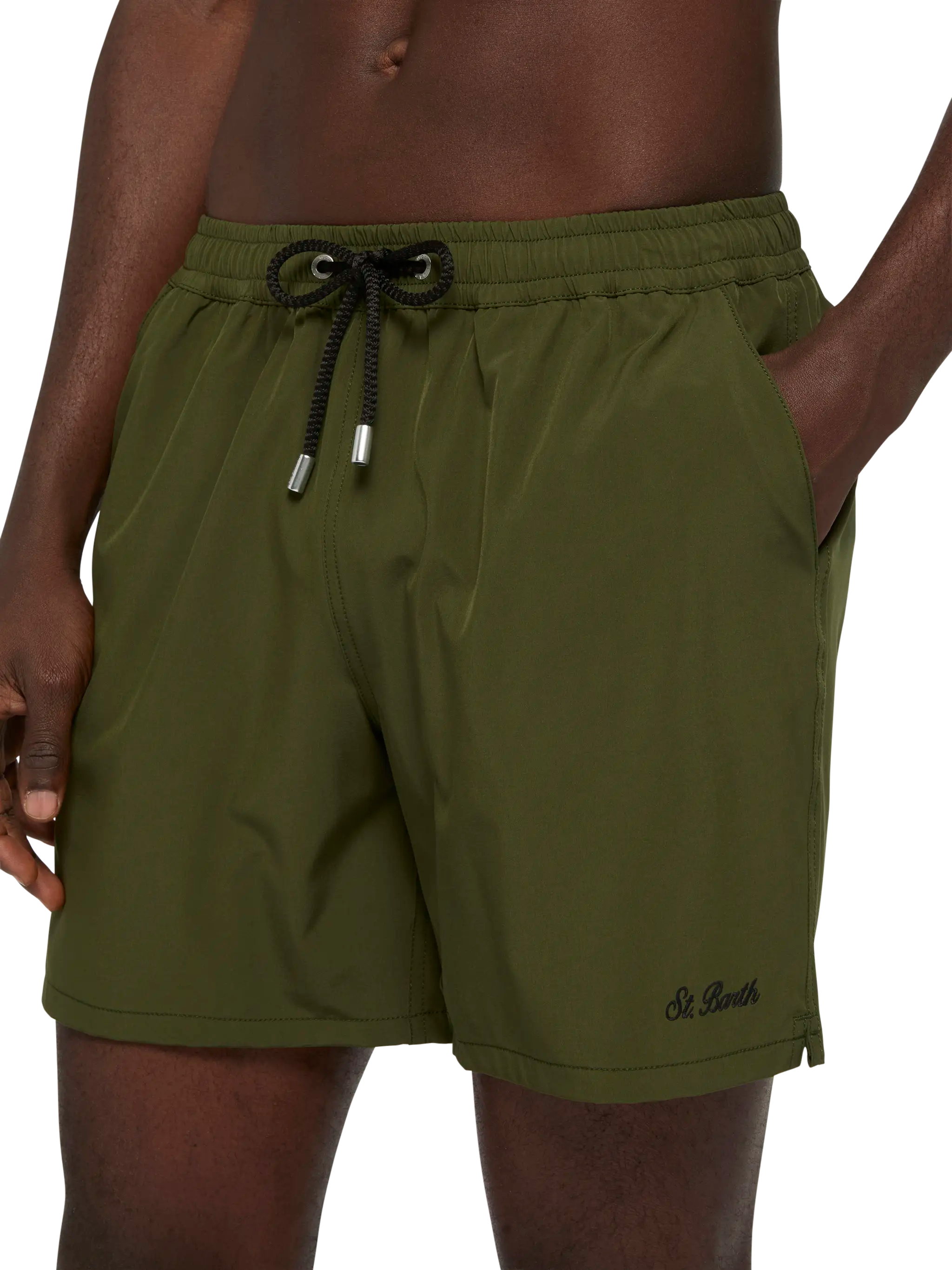 Military Green Comfort Swim Shorts With St. Barth Embroidery Swimshort