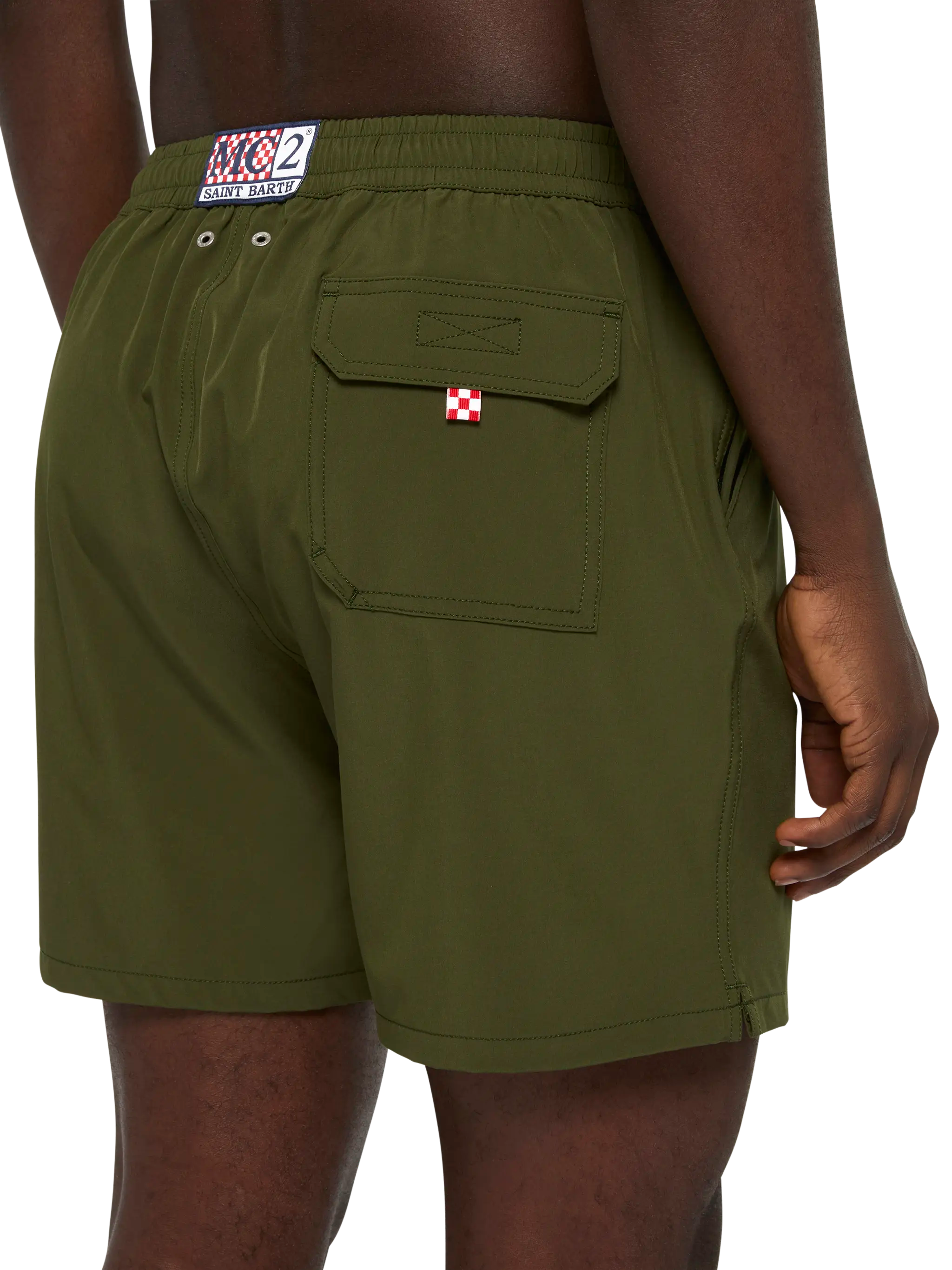 Military Green Comfort Swim Shorts With St. Barth Embroidery Swimshort