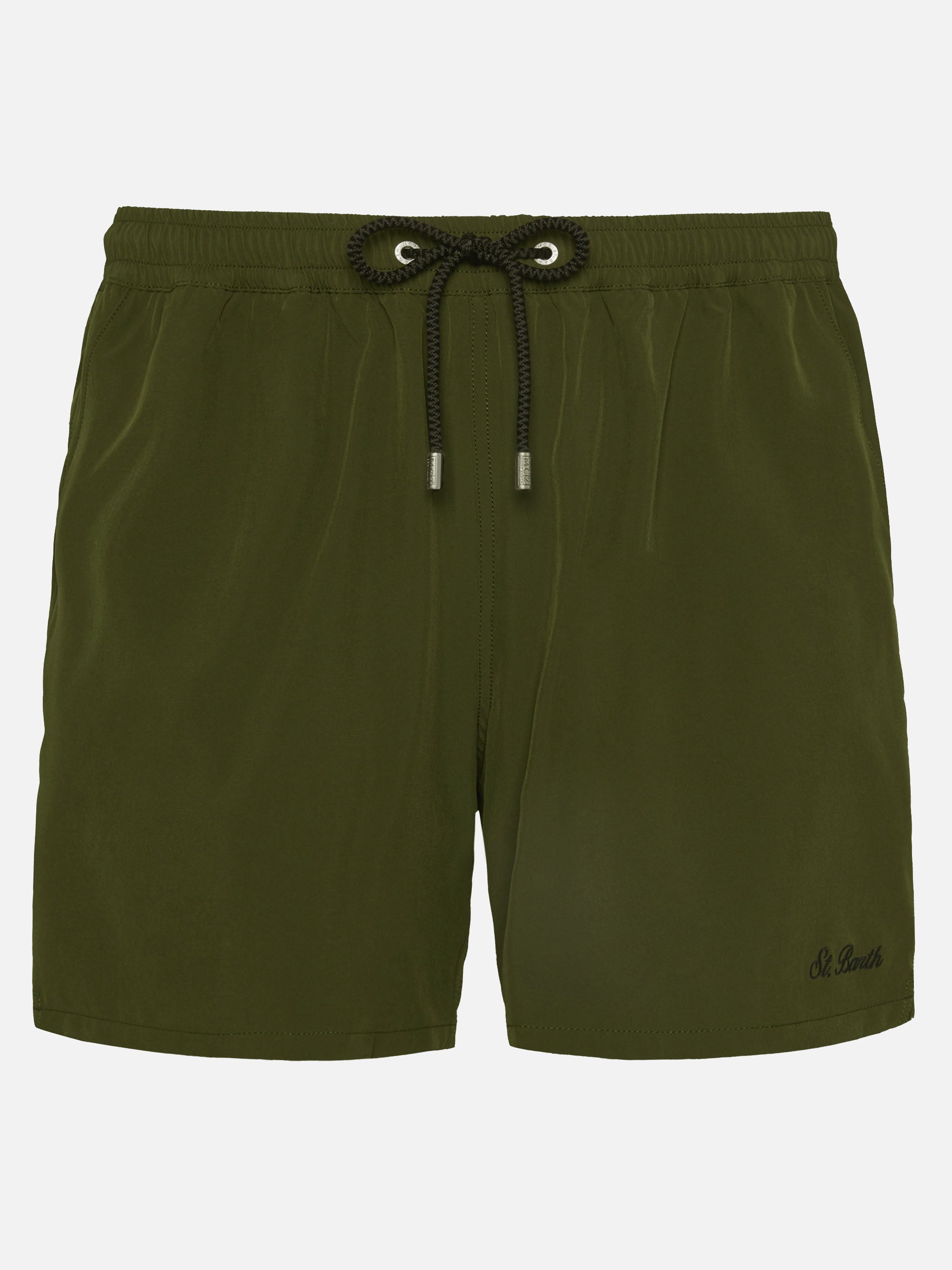 Military Green Comfort Swim Shorts With St. Barth Embroidery Swimshort