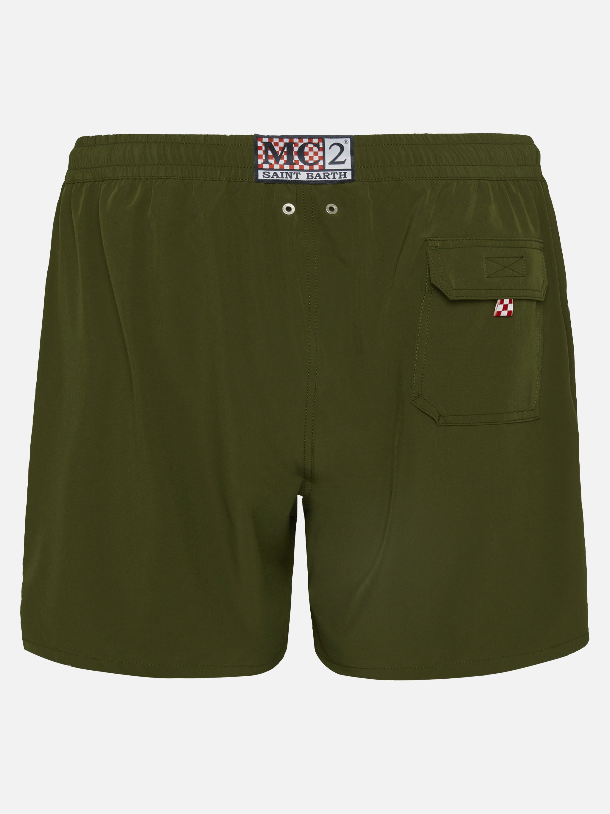 Military Green Comfort Swim Shorts With St. Barth Embroidery Swimshort