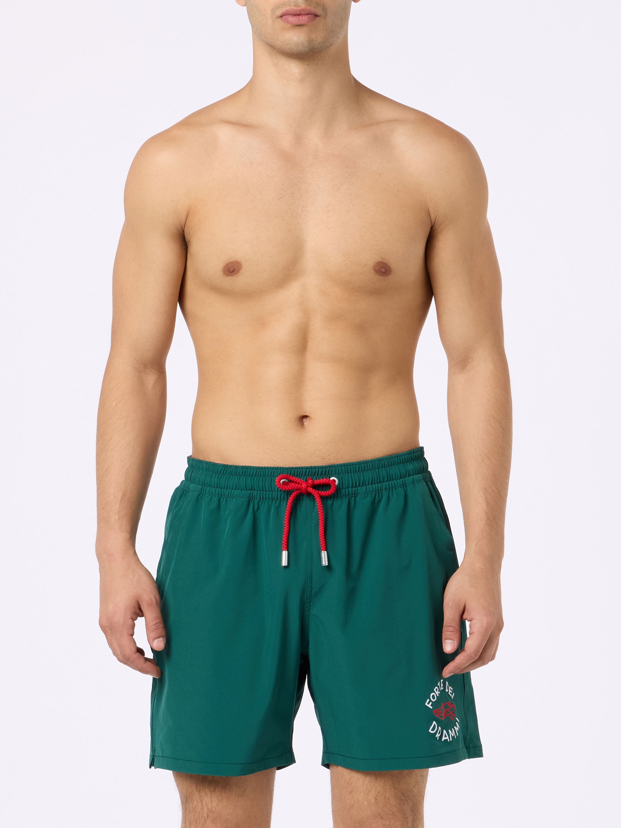 Classic Stretch Comfort Swim Shorts With Forte Dei Drammi Embroidery | Insulti Luminosi Special Edition Green Swimshort