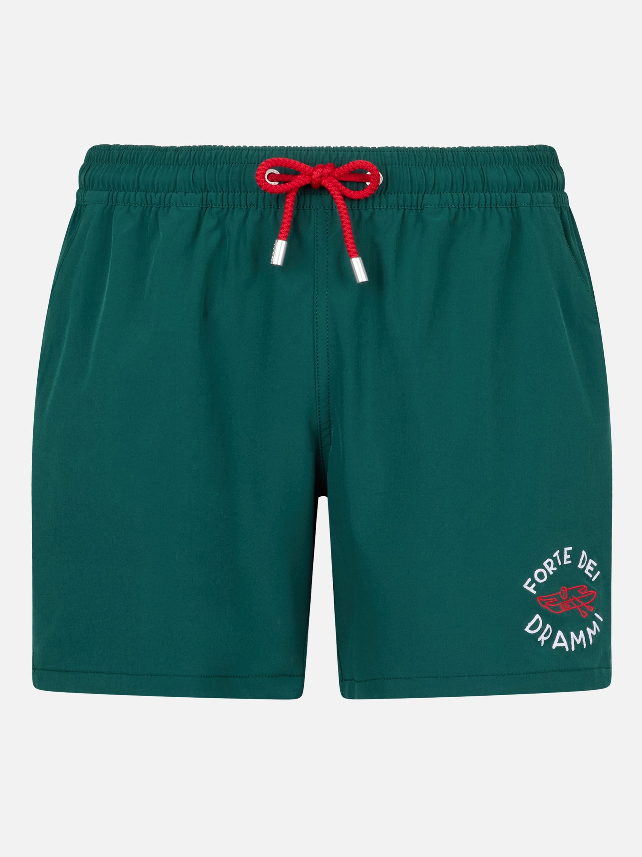 Classic Stretch Comfort Swim Shorts With Forte Dei Drammi Embroidery | Insulti Luminosi Special Edition Green Swimshort