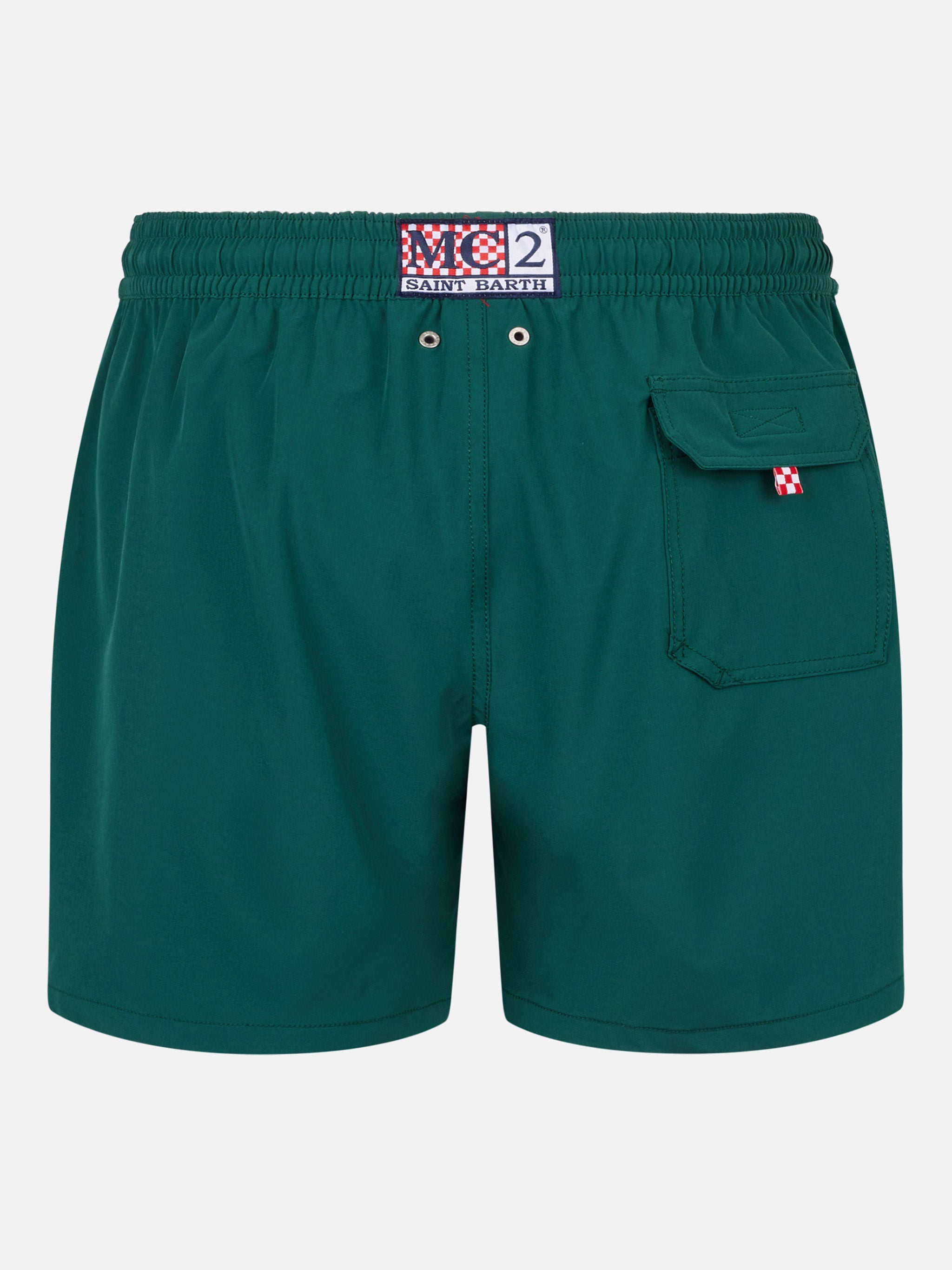 Classic Stretch Comfort Swim Shorts With Forte Dei Drammi Embroidery | Insulti Luminosi Special Edition Green Swimshort