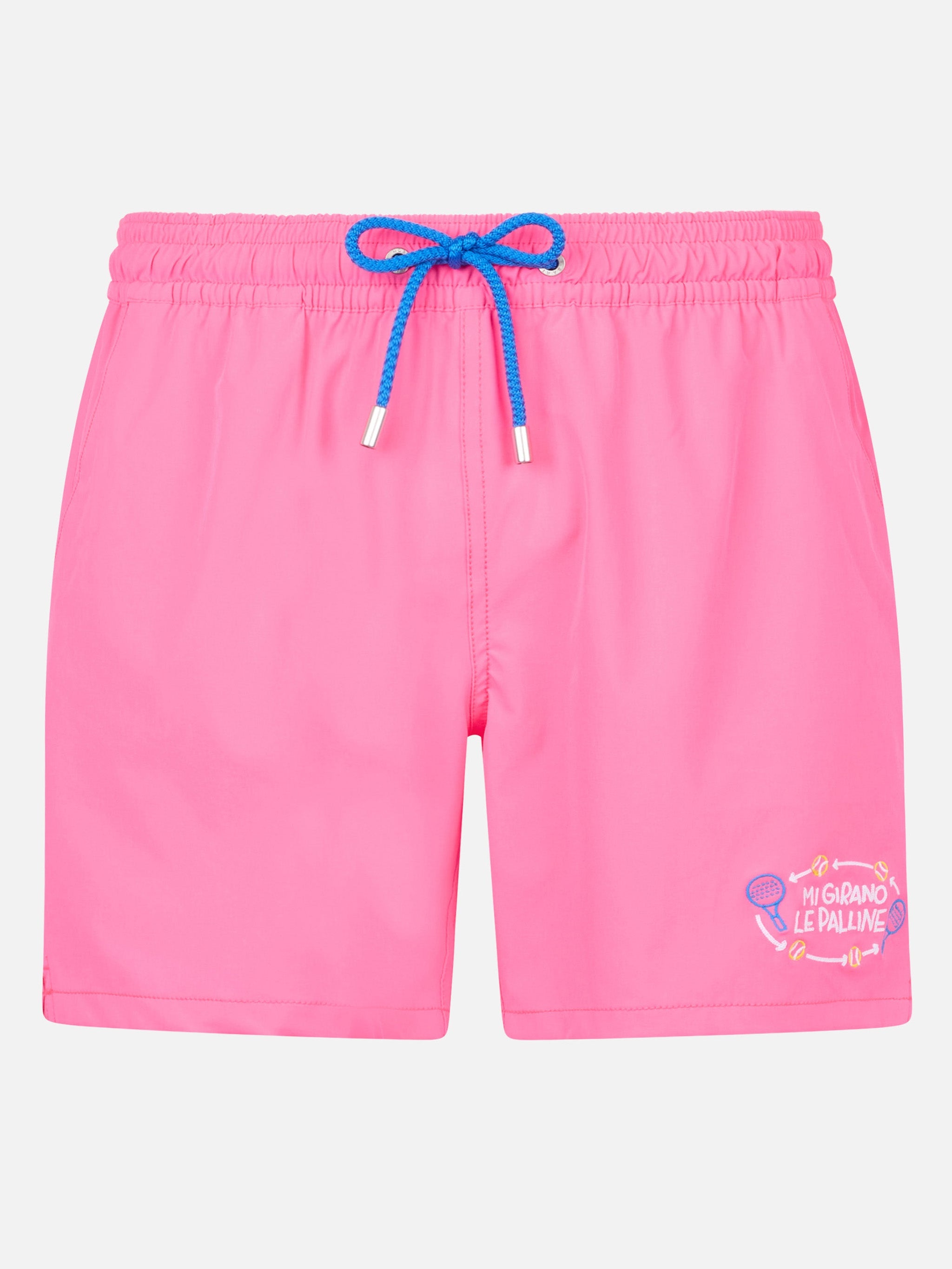 Classic Stretch Comfort Swim Shorts With Mi Girano Le Palline Embroidery | Insulti Luminosi Special Edition Pink Swimshort