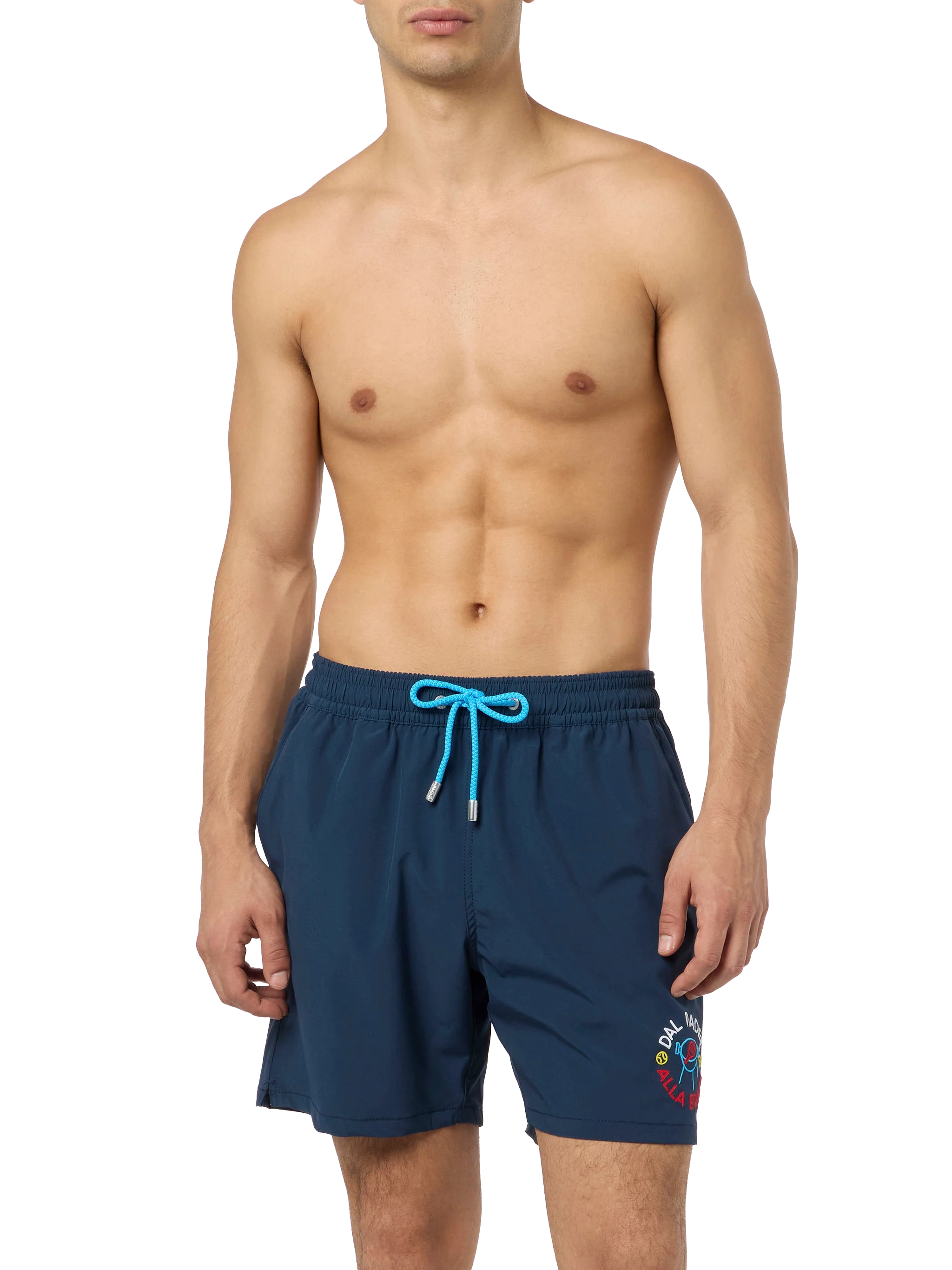 Comfort Classic Stretch Swim Shorts With Dal Padel Alla Brace Embroidery | Insulti Luminosi Special Edition Blue Swimshort