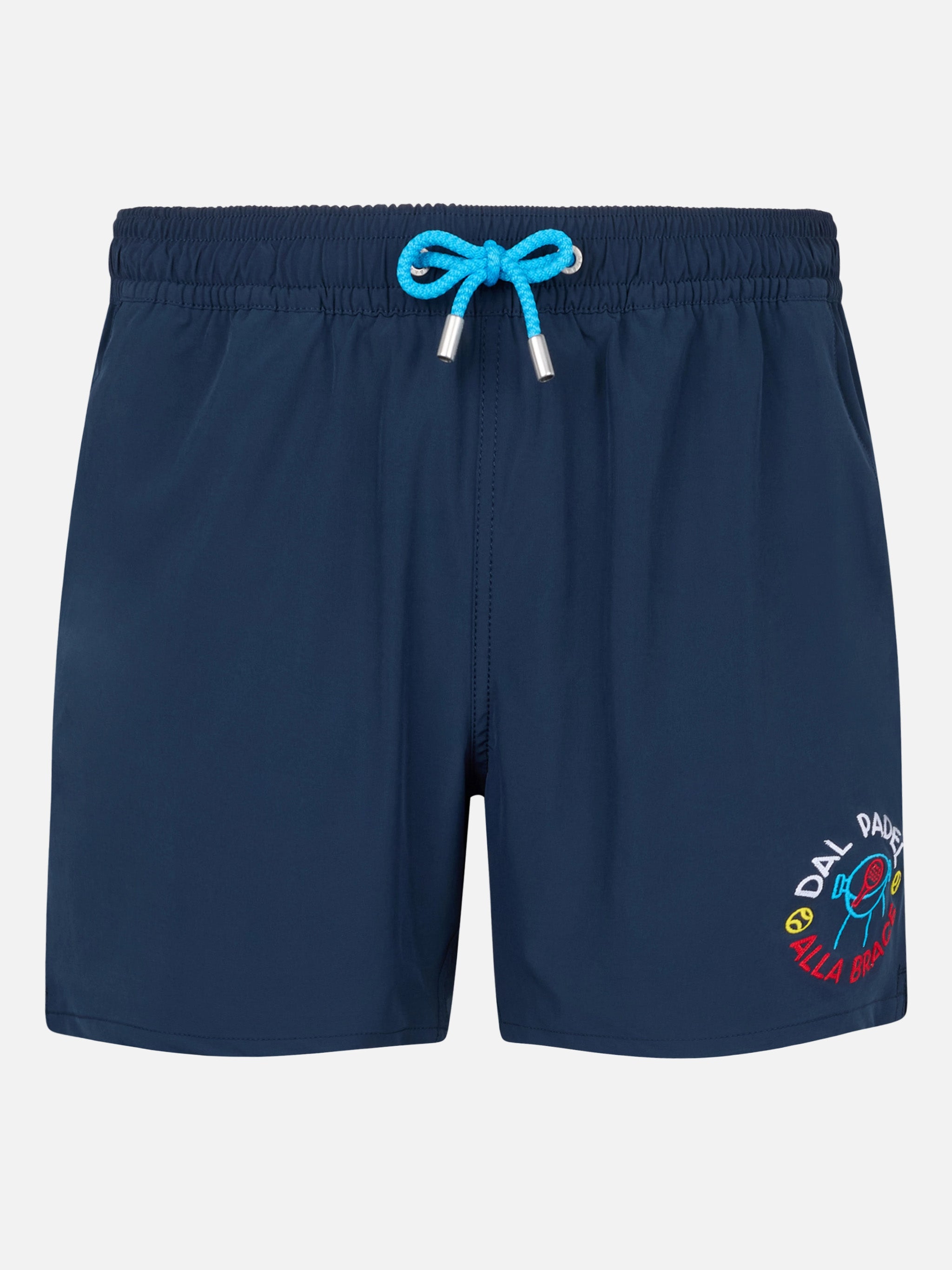 Comfort Classic Stretch Swim Shorts With Dal Padel Alla Brace Embroidery | Insulti Luminosi Special Edition Blue Swimshort
