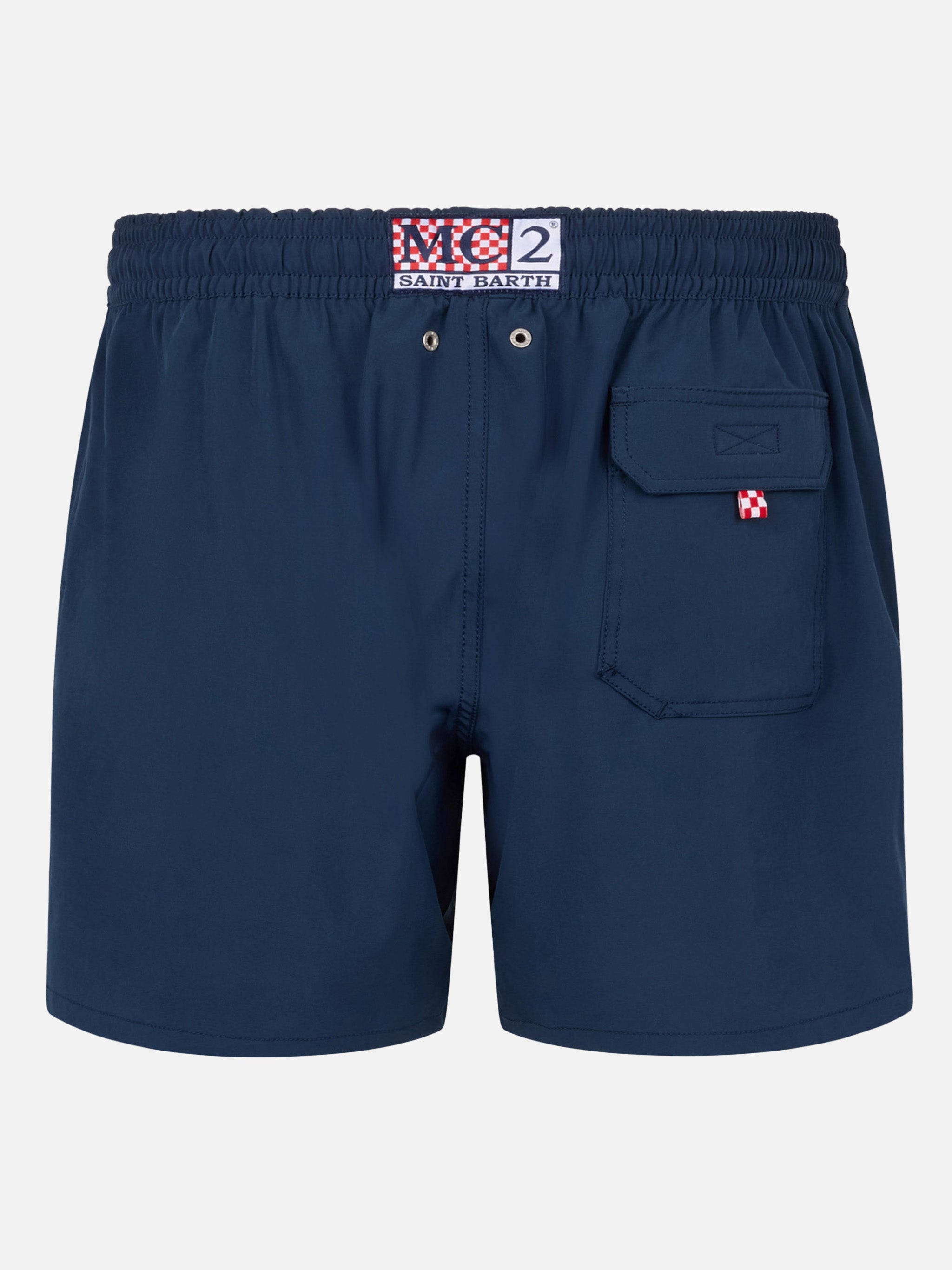 Comfort Classic Stretch Swim Shorts With Dal Padel Alla Brace Embroidery | Insulti Luminosi Special Edition Blue Swimshort
