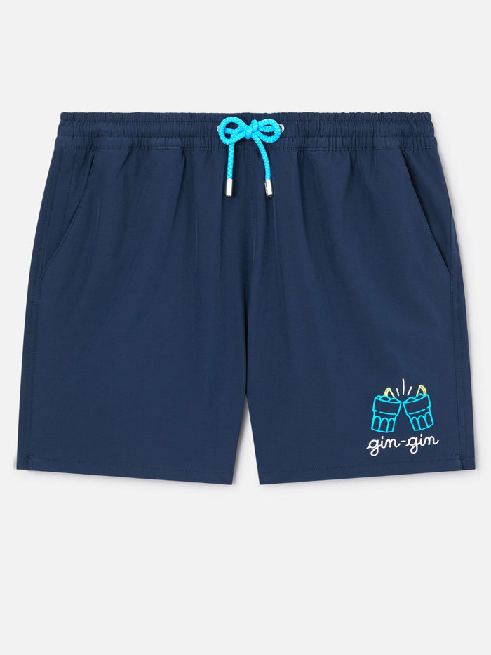 Comfort Swim Shorts Blue With Gin Embroidery Swimshort