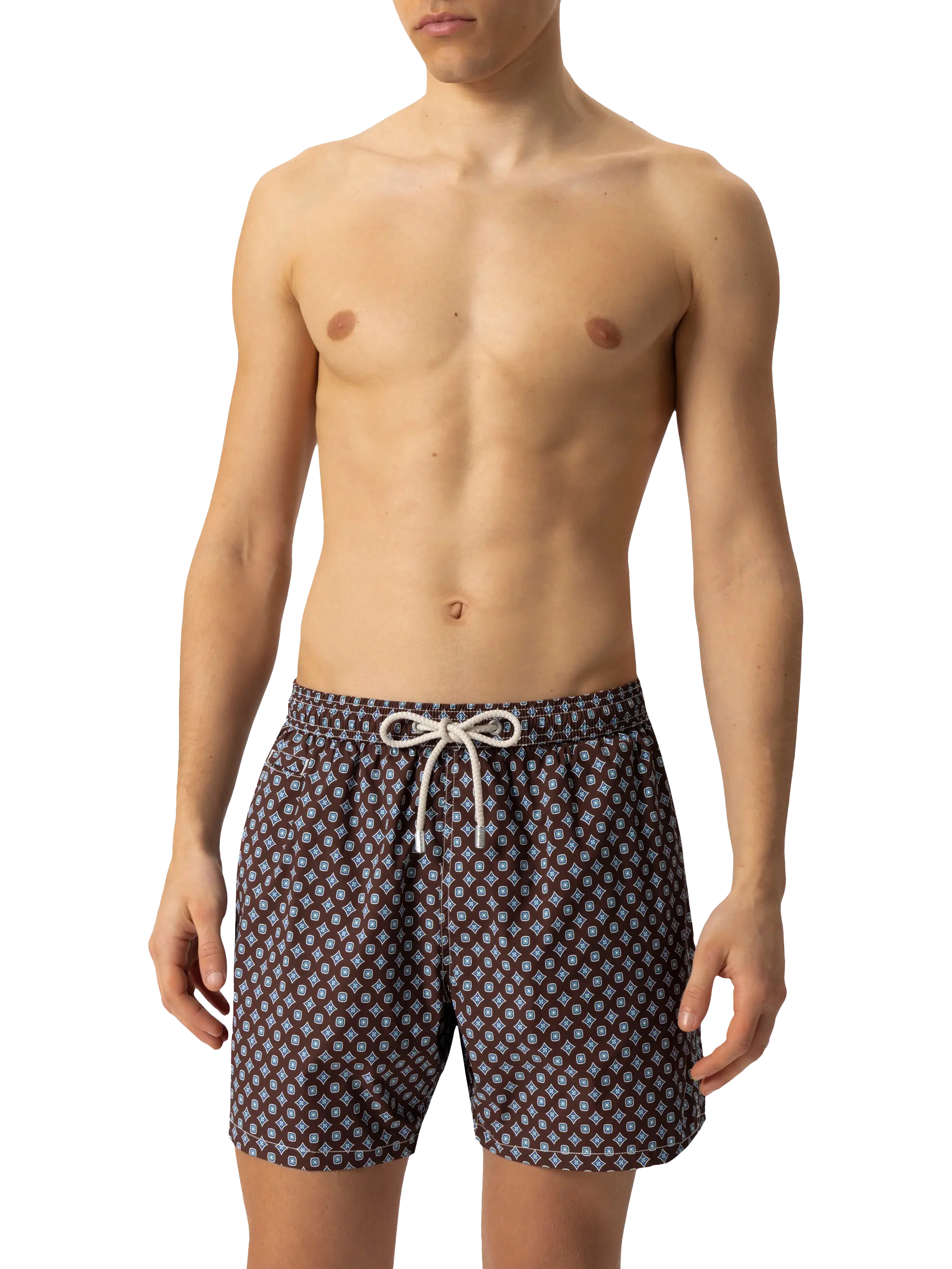 Comfort Light Swim Shorts With Tie Print Brown Swimshort