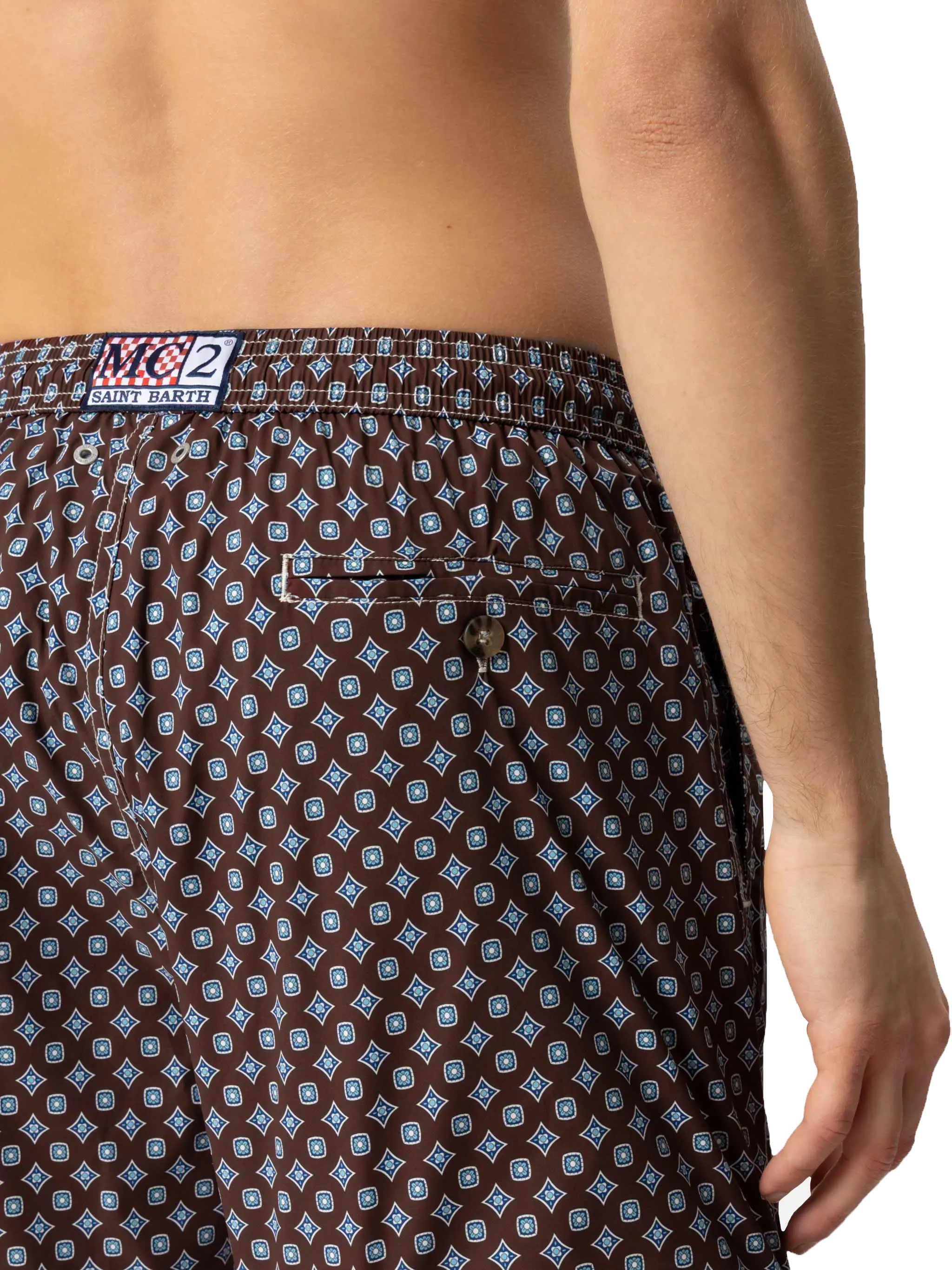 Comfort Light Swim Shorts With Tie Print Brown Swimshort