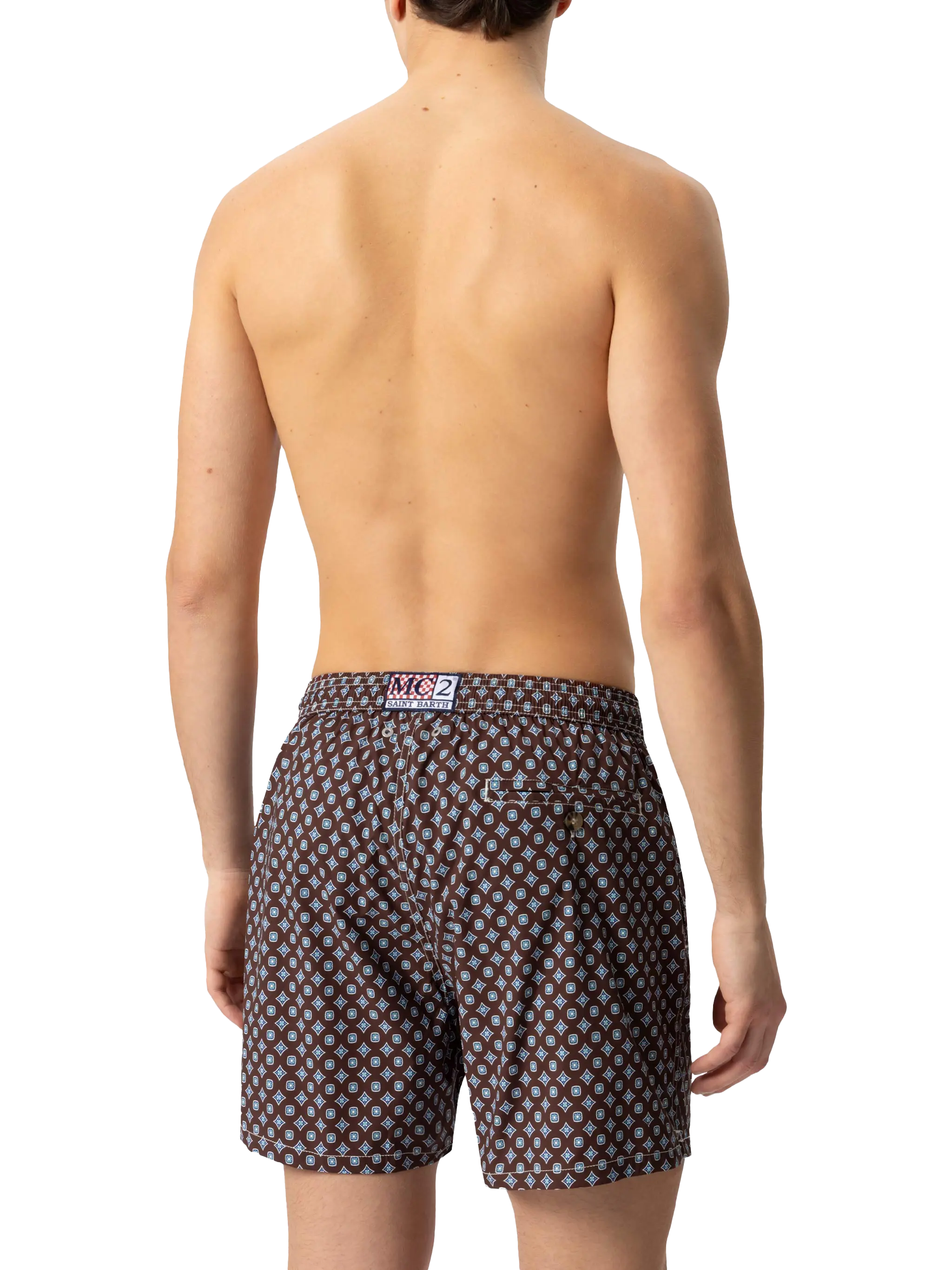 Comfort Light Swim Shorts With Tie Print Brown Swimshort