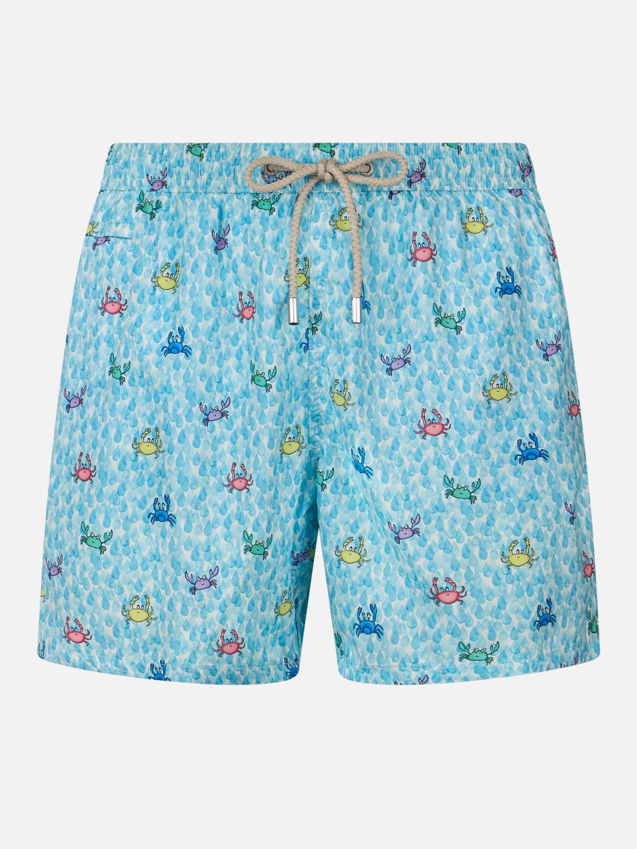 Comfort Light Classic Stretch Swim Shorts With Crabs Print White Swimshort