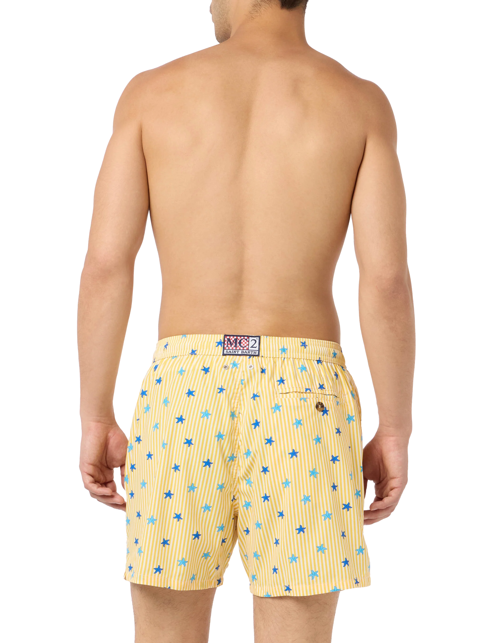 Comfort Light Classic Stretch Swim Shorts With Starfishes Print Yellow Swimshort