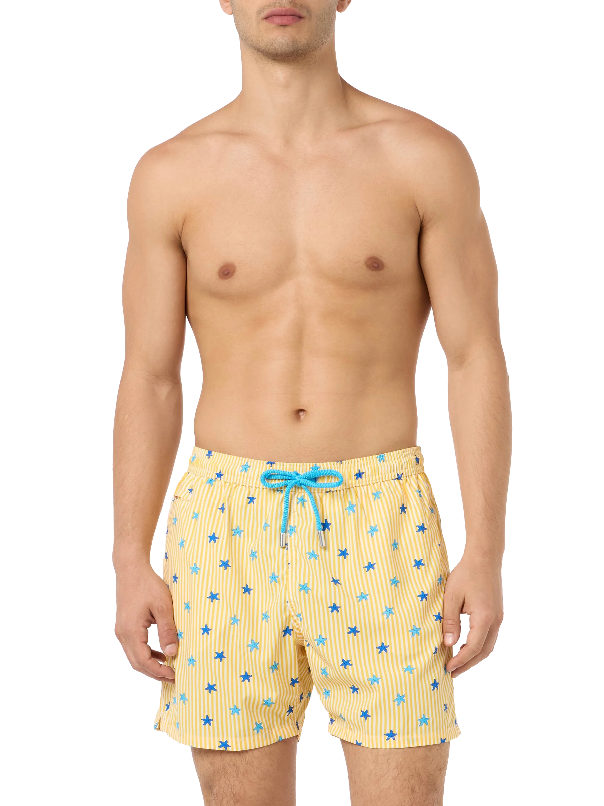 Comfort Light Classic Stretch Swim Shorts With Starfishes Print Yellow Swimshort