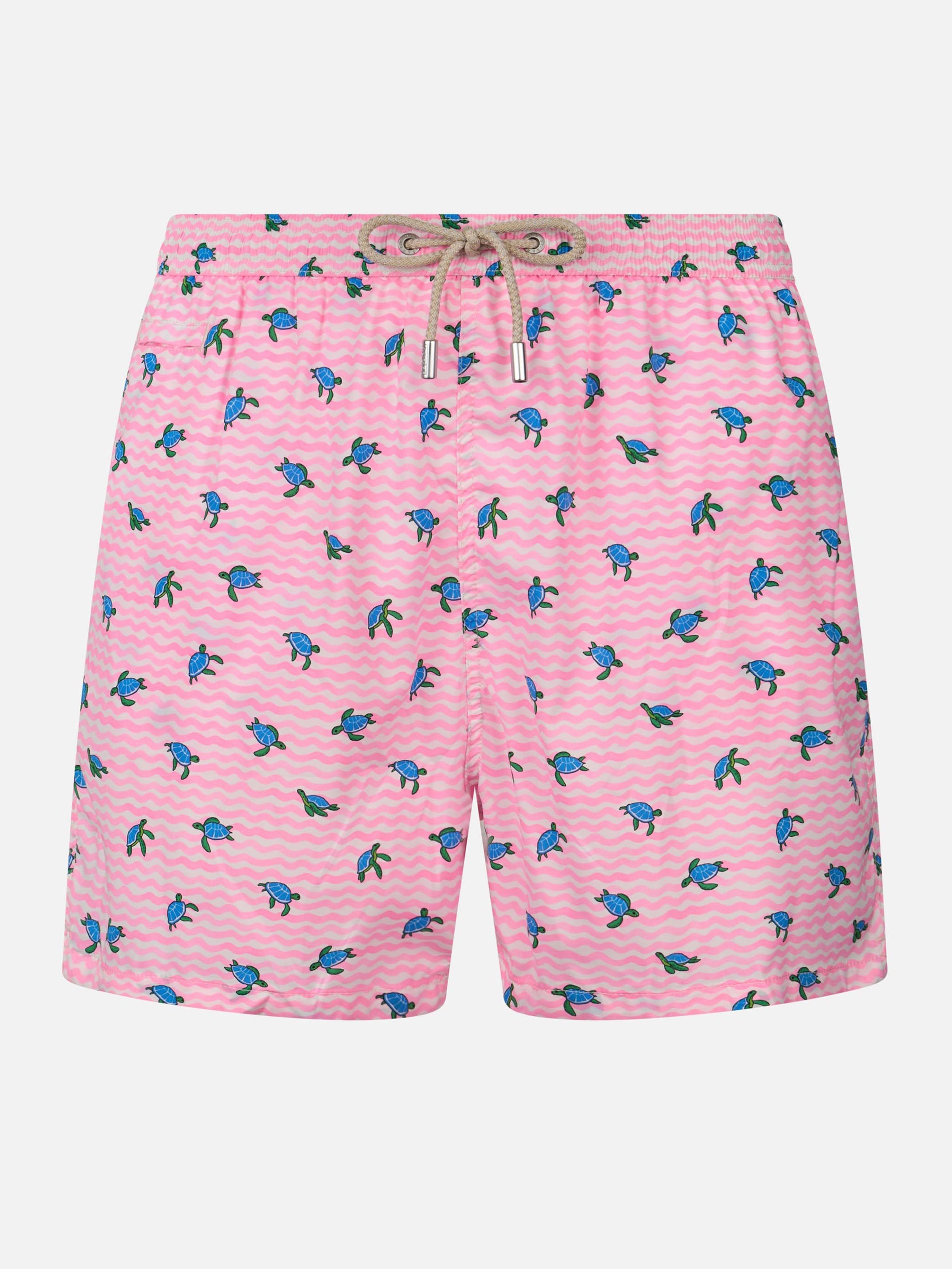 Comfort Light Classic Stretch Swim Shorts With Sea Turtles Print Pink Swimshort
