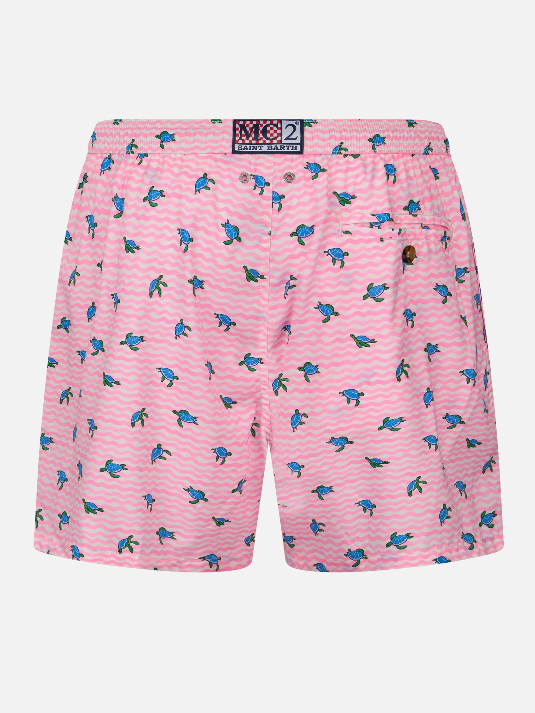 Comfort Light Classic Stretch Swim Shorts With Sea Turtles Print Pink Swimshort