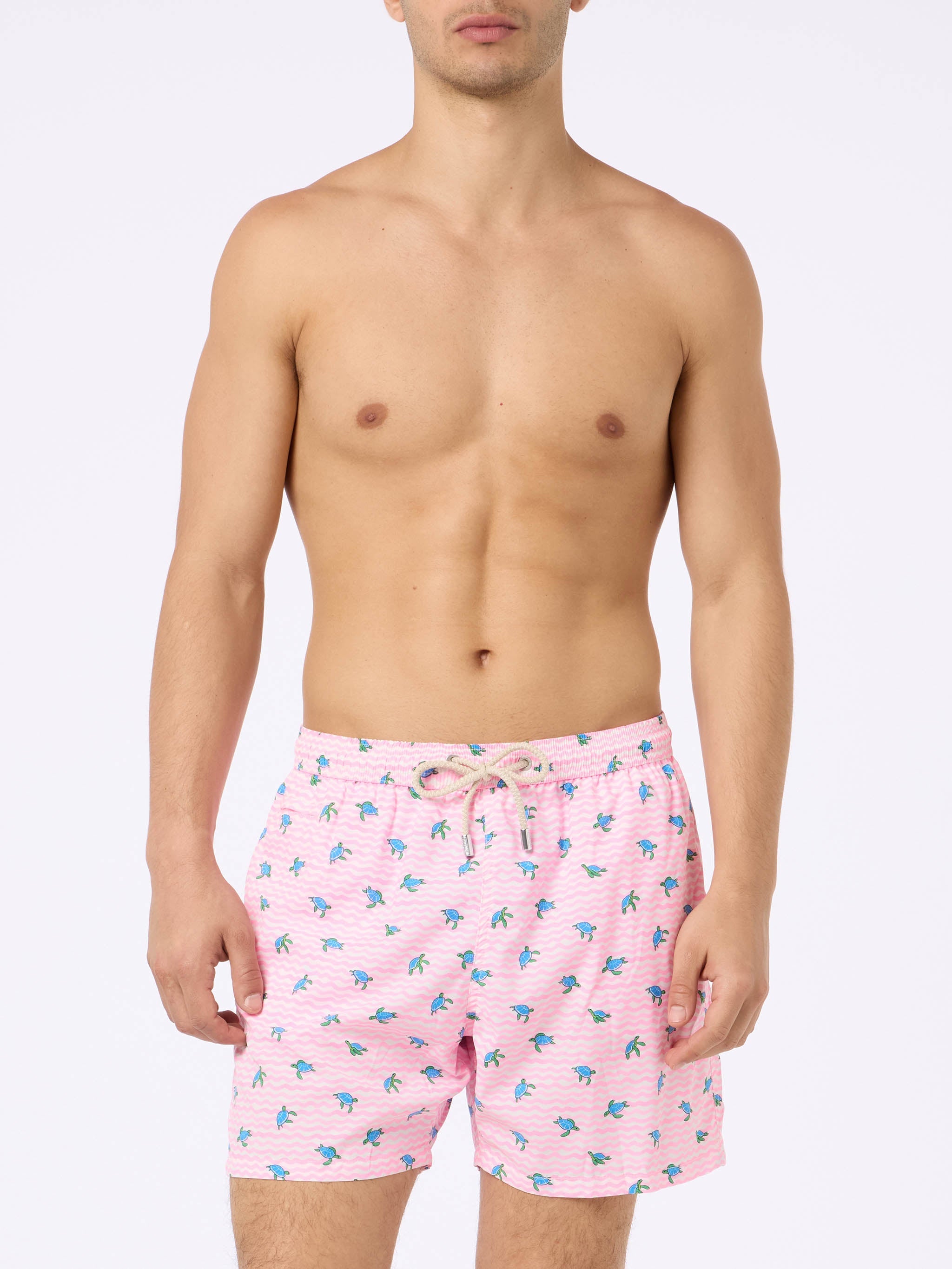Comfort Light Classic Stretch Swim Shorts With Sea Turtles Print Pink Swimshort