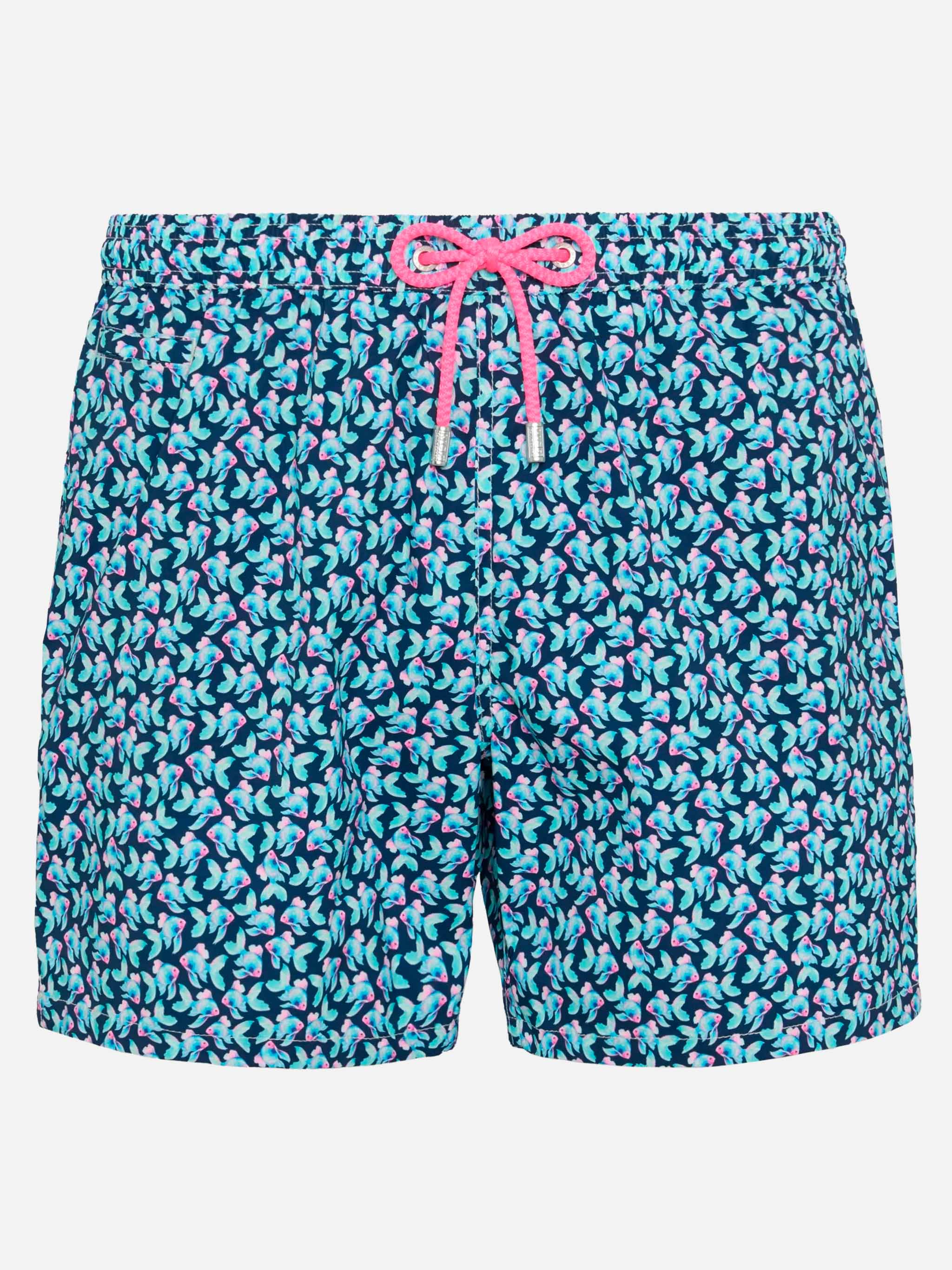 Comfort Light Swim Shorts With Fish Print Blue Swimshort