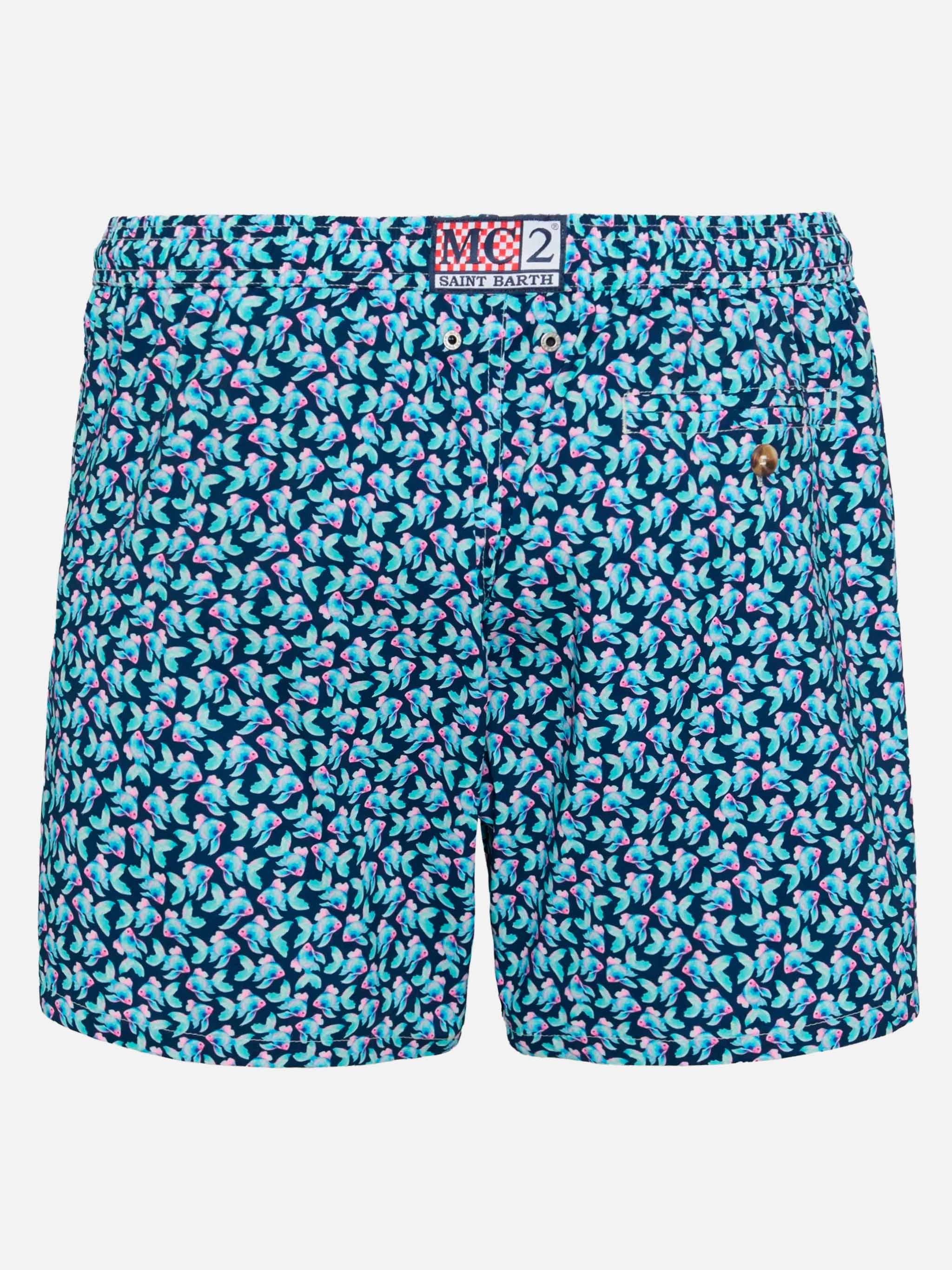 Comfort Light Swim Shorts With Fish Print Blue Swimshort
