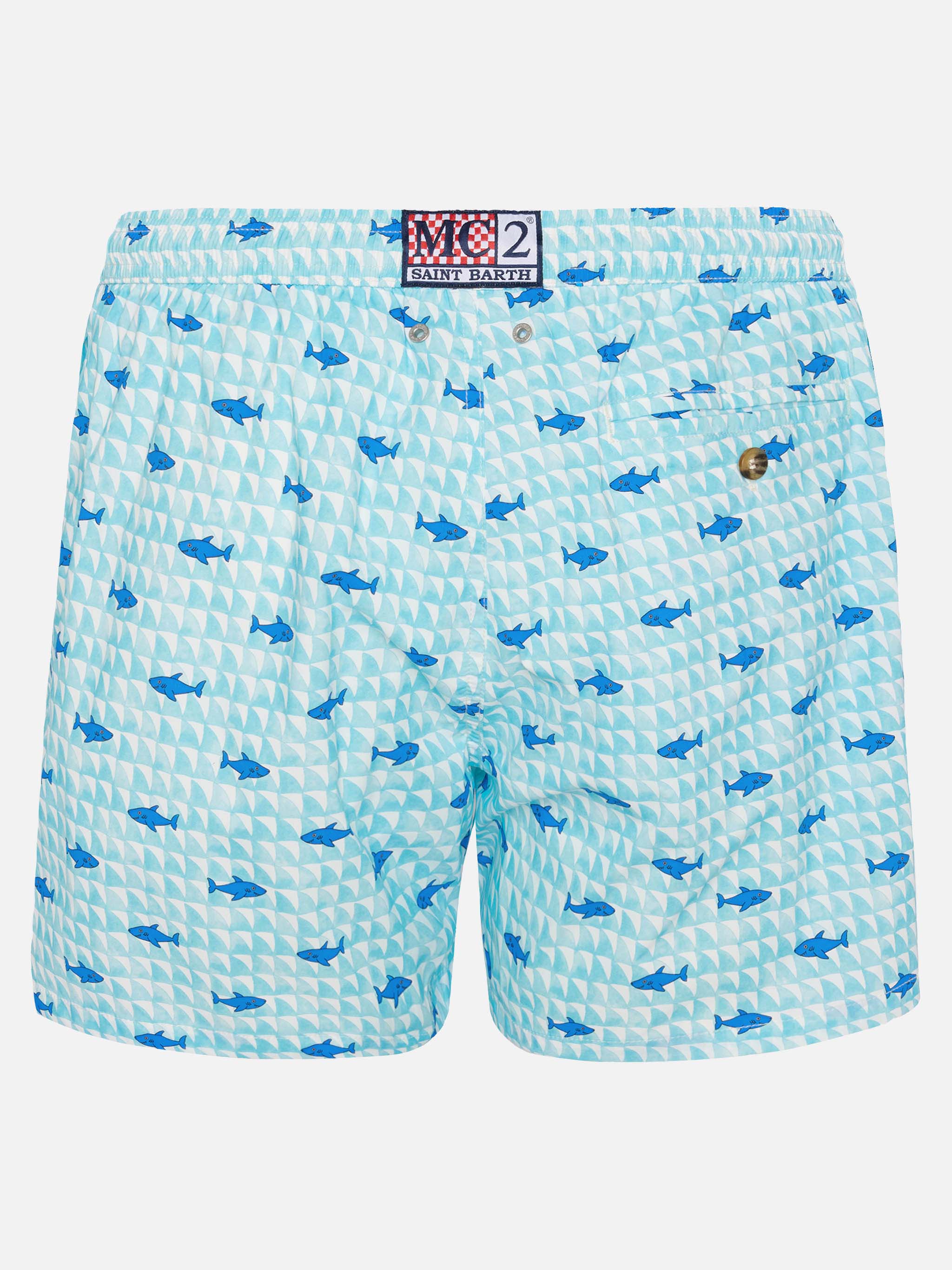 Comfort Light Swim Shorts With Fin Shark Print Blue Swimshort