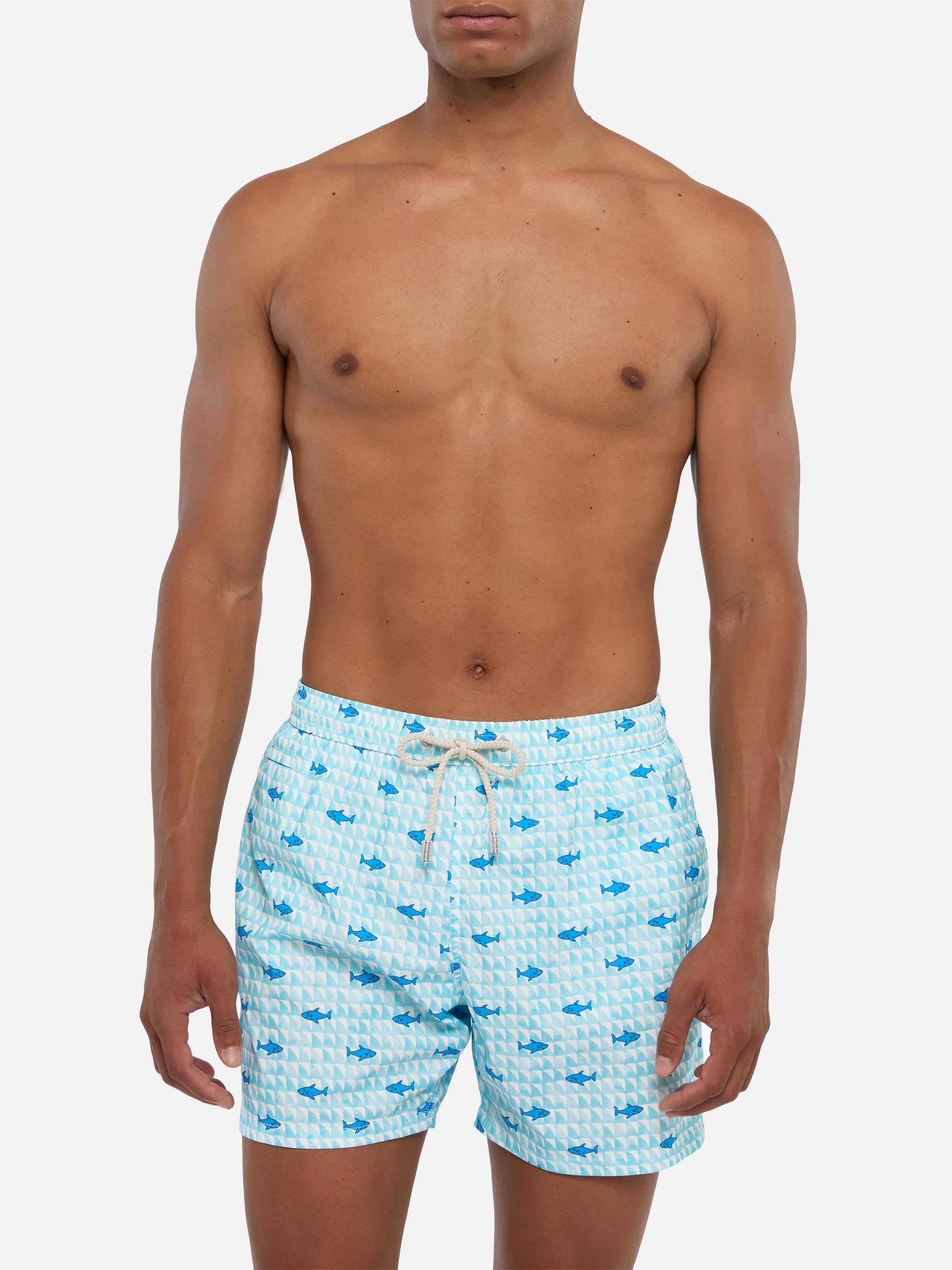 Comfort Light Swim Shorts With Fin Shark Print Blue Swimshort