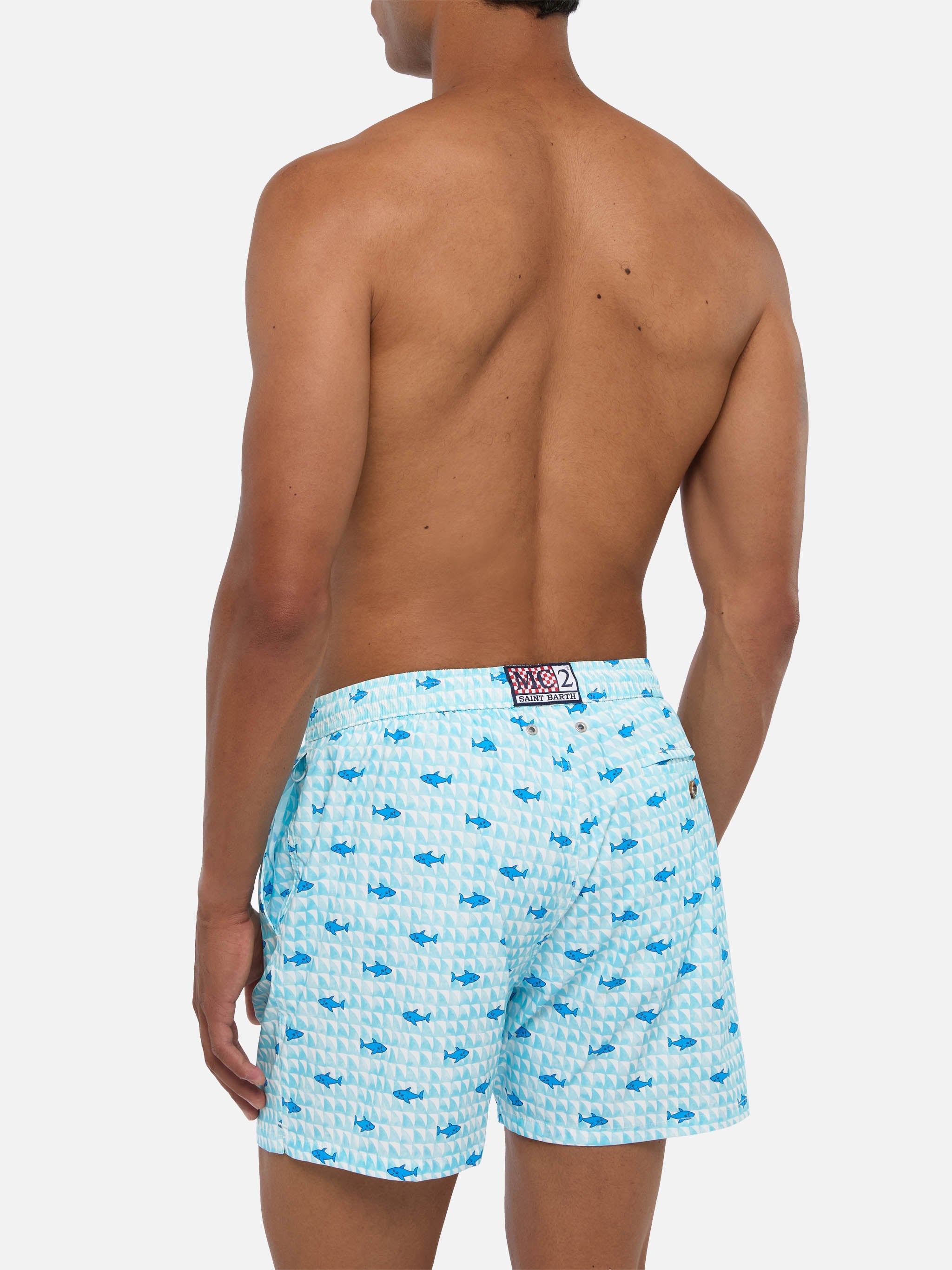Comfort Light Swim Shorts With Fin Shark Print Blue Swimshort