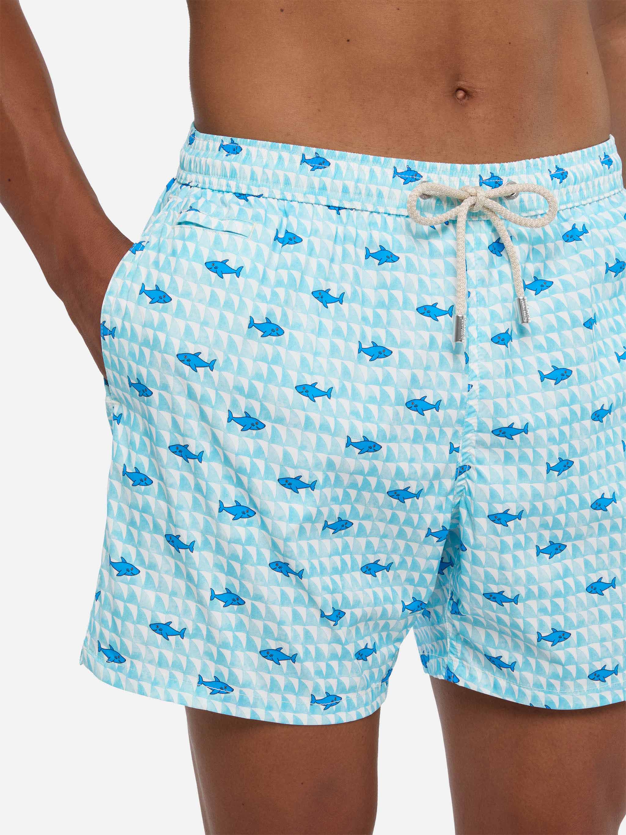 Comfort Light Swim Shorts With Fin Shark Print Blue Swimshort